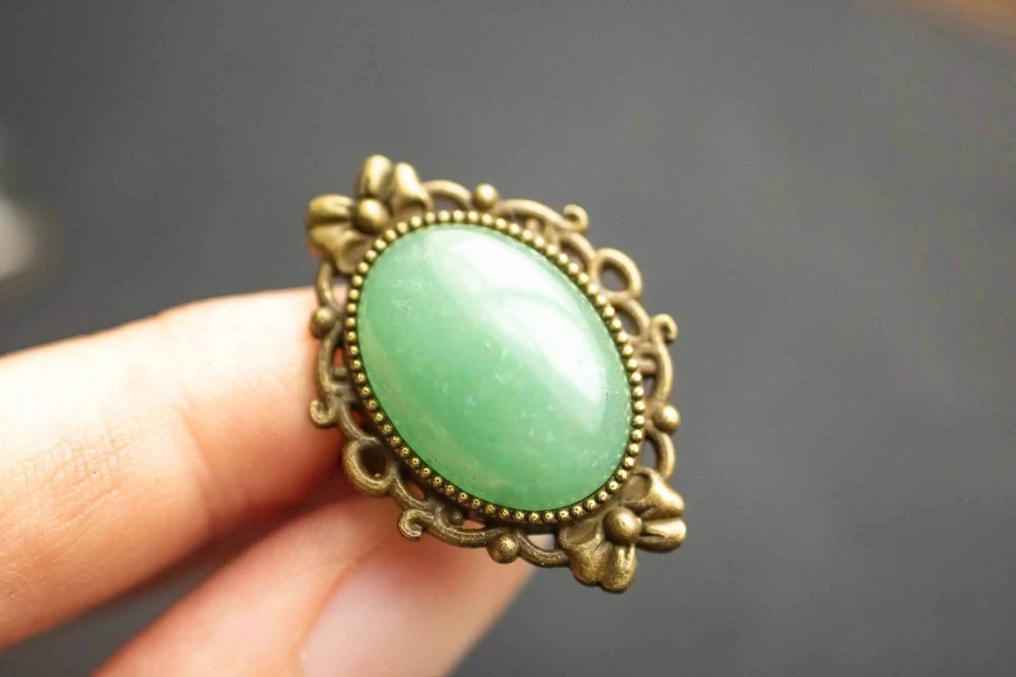 Bague en Aventurine verte Panacée teintée de bronze lunamanashop