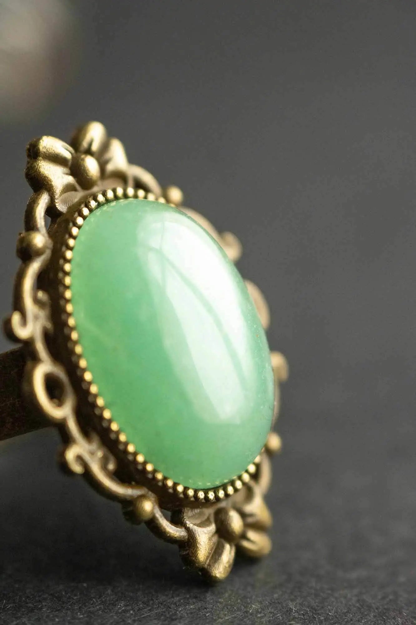 Bague en Aventurine verte Panacée teintée de bronze lunamanashop