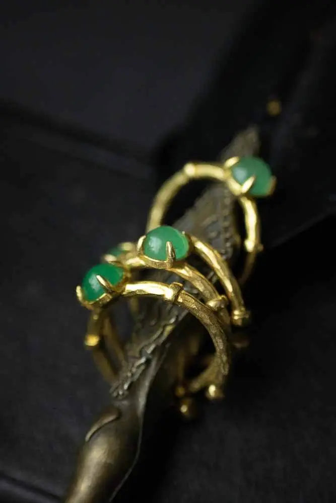Bague en Aventurine verte et base dorée lunamanashop
