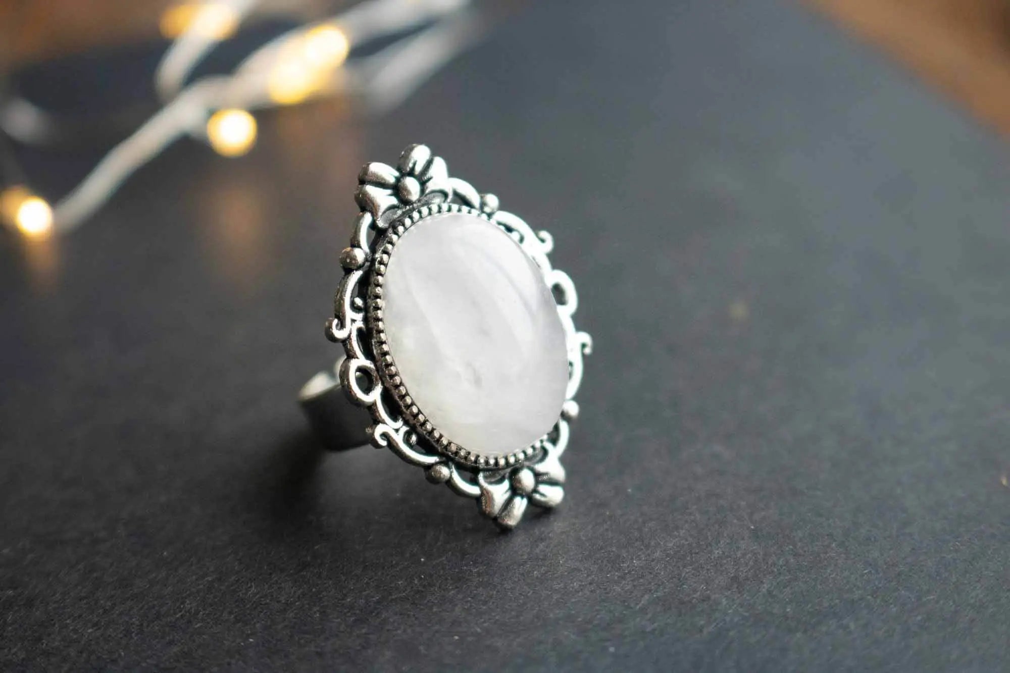 Bague en Quartz Rose et base argentée avec nœud lunamanashop