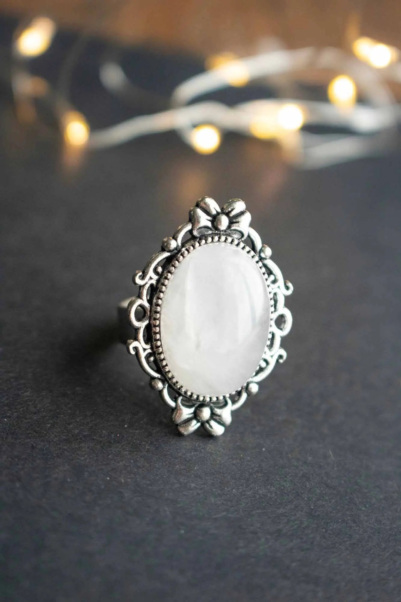 Bague en Quartz Rose et base argentée avec nœud lunamanashop