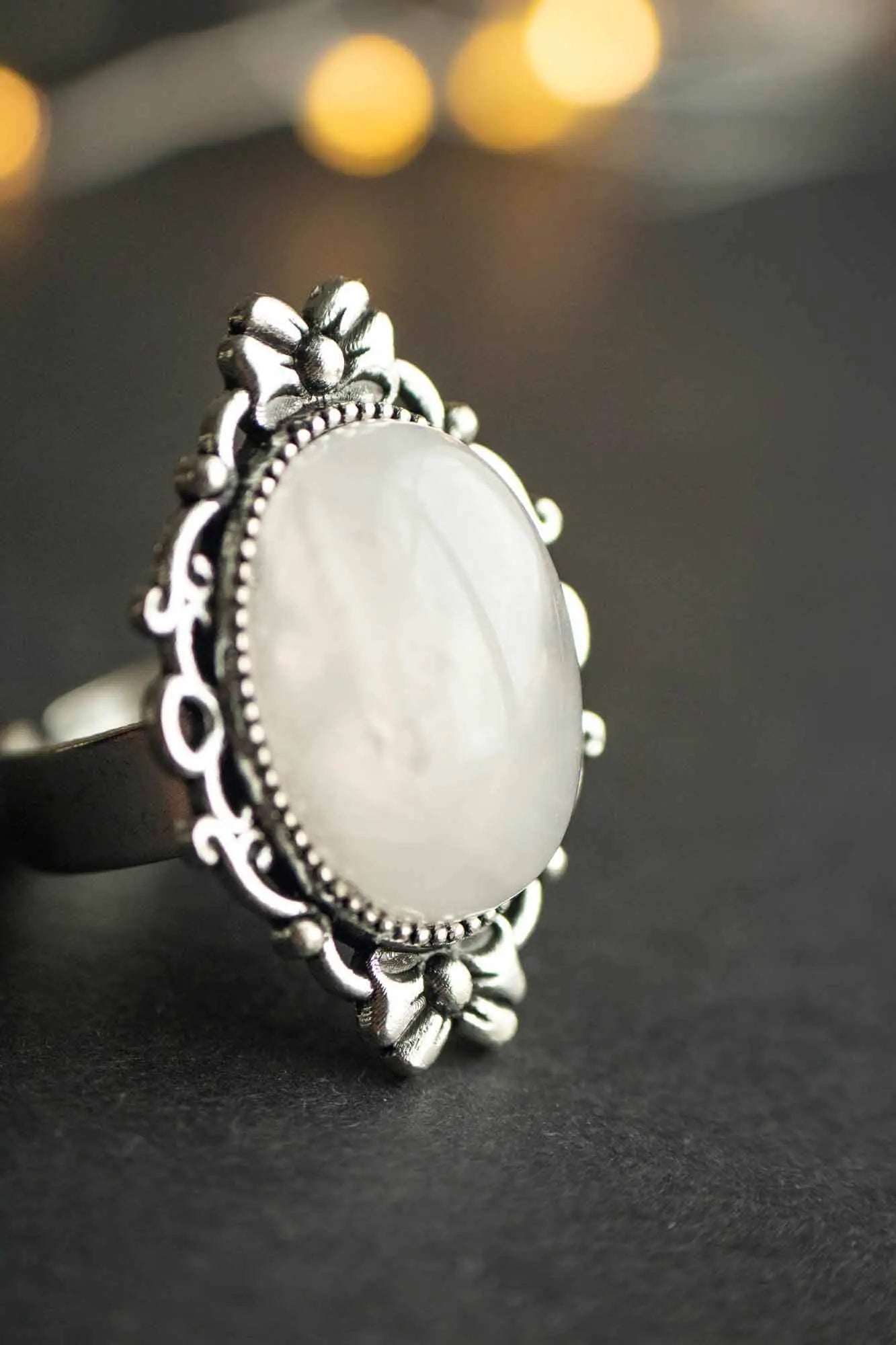 Bague en Quartz Rose et base argentée avec nœud lunamanashop