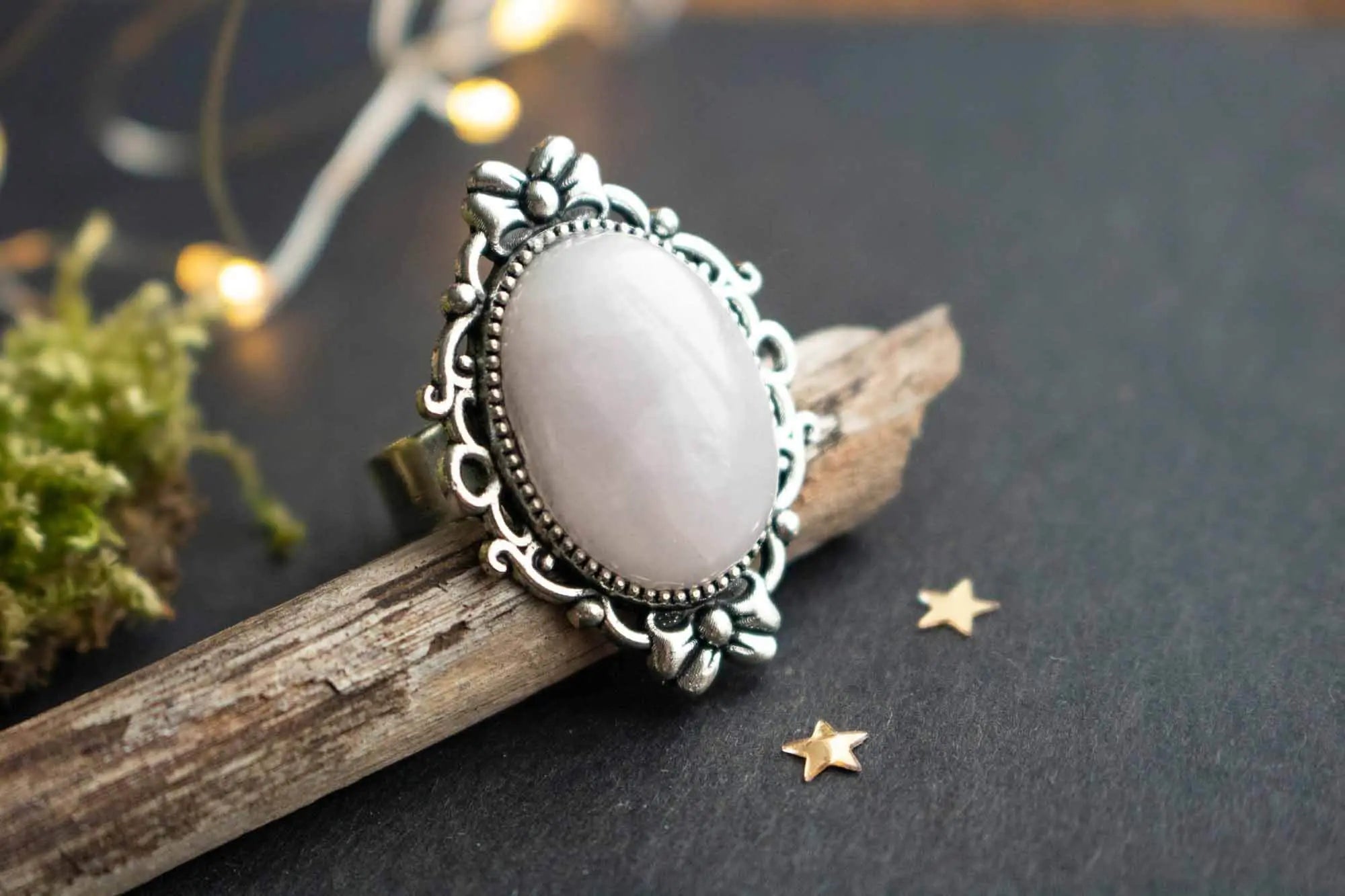 Bague en Quartz Rose et base argentée avec nœud lunamanashop