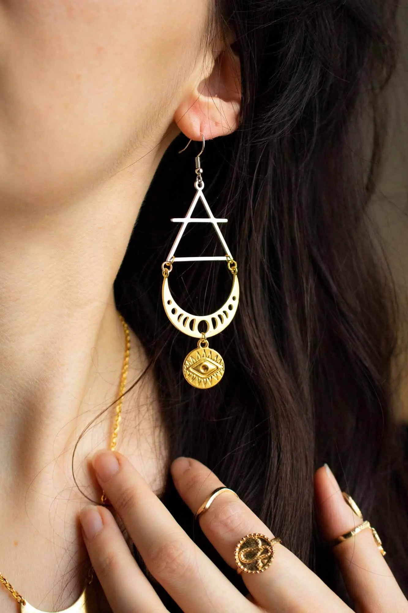 Boucle d'oreille Élément Alchimique Air et breloque œil doré (à l'unité) lunamanashop