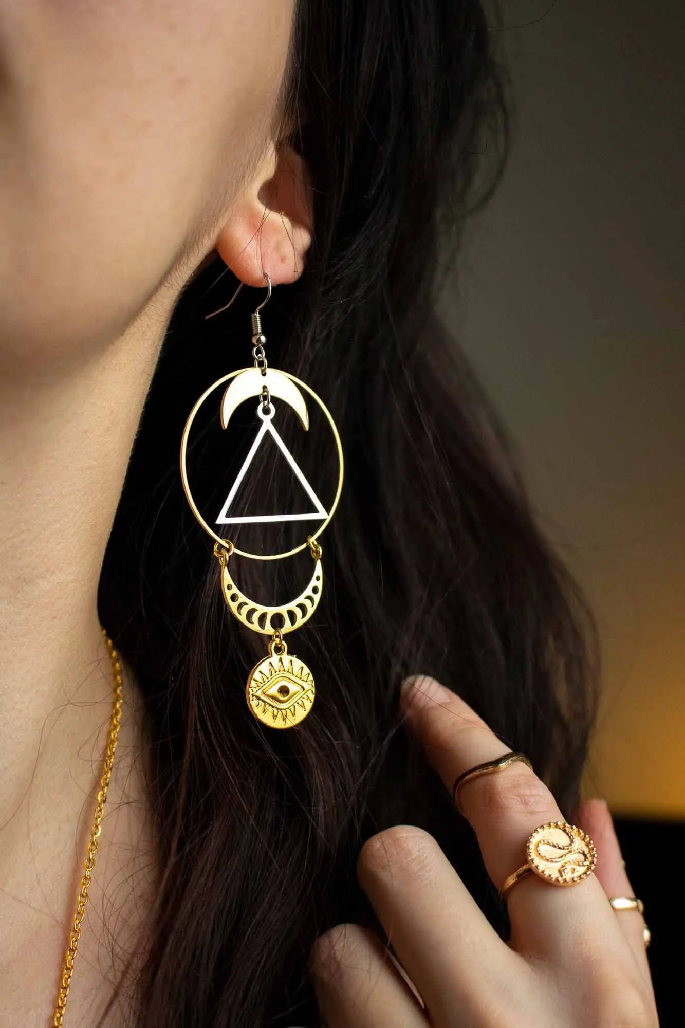 Boucle d'oreille Élément Alchimique Feu avec breloque œil (à l'unité) lunamanashop