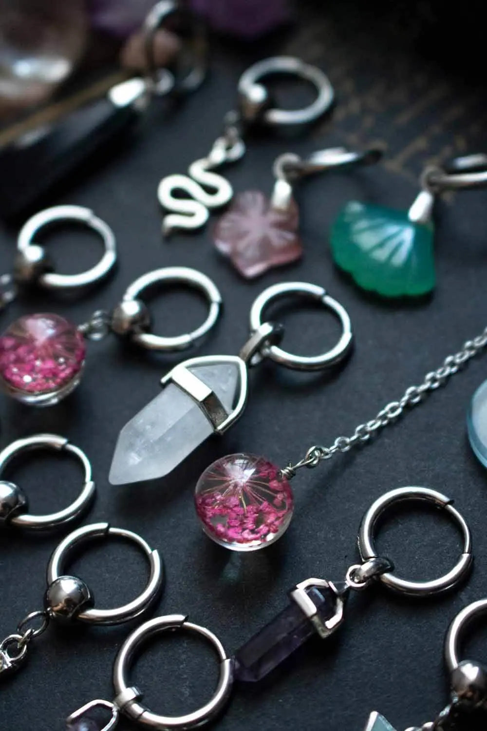 Anneau à breloque en Obsidienne noire Trapèze (à l'unité) lunamanashop