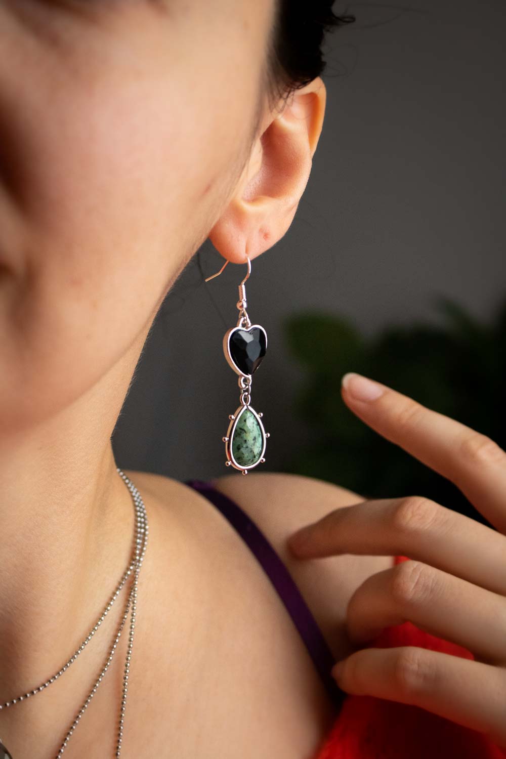 Boucles d'oreilles Turquoise africaine - Cœur de verre Noir - Aja lunamanashop