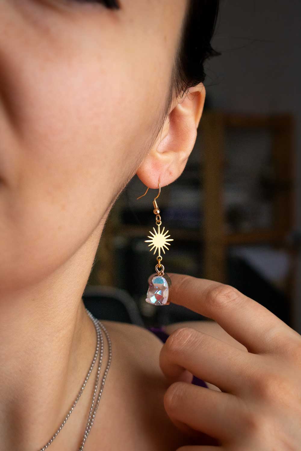 Boucles d'oreilles Soleil doré laiton - Breloque pastel - Mimih lunamanashop
