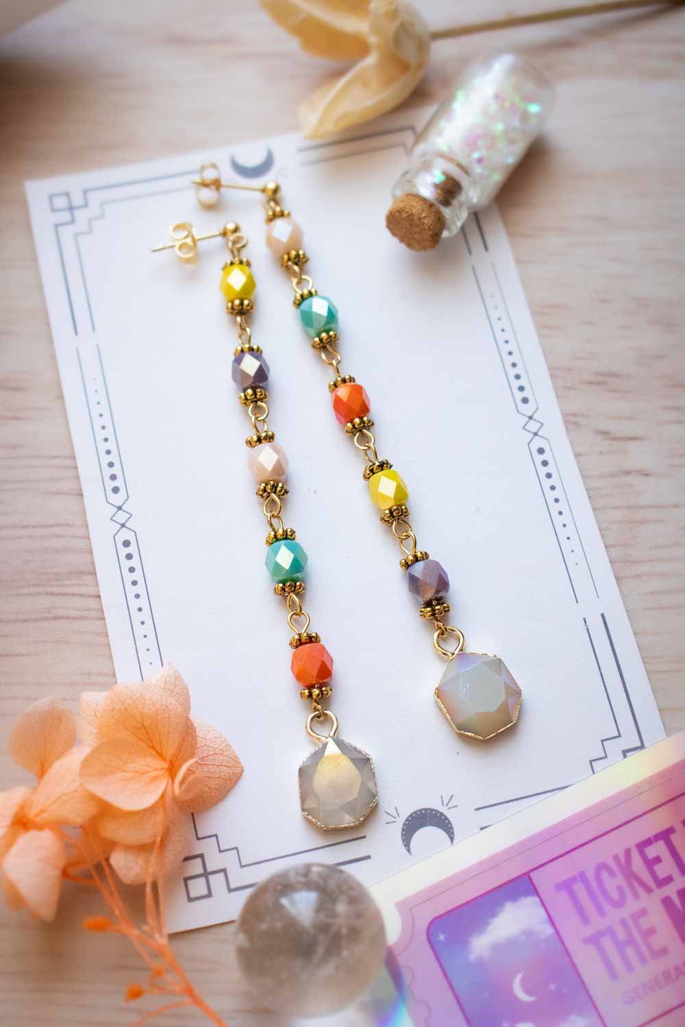 Boucles d'Oreilles perles et Agate - Longues et multicolores - Acidëlia lunamanashop