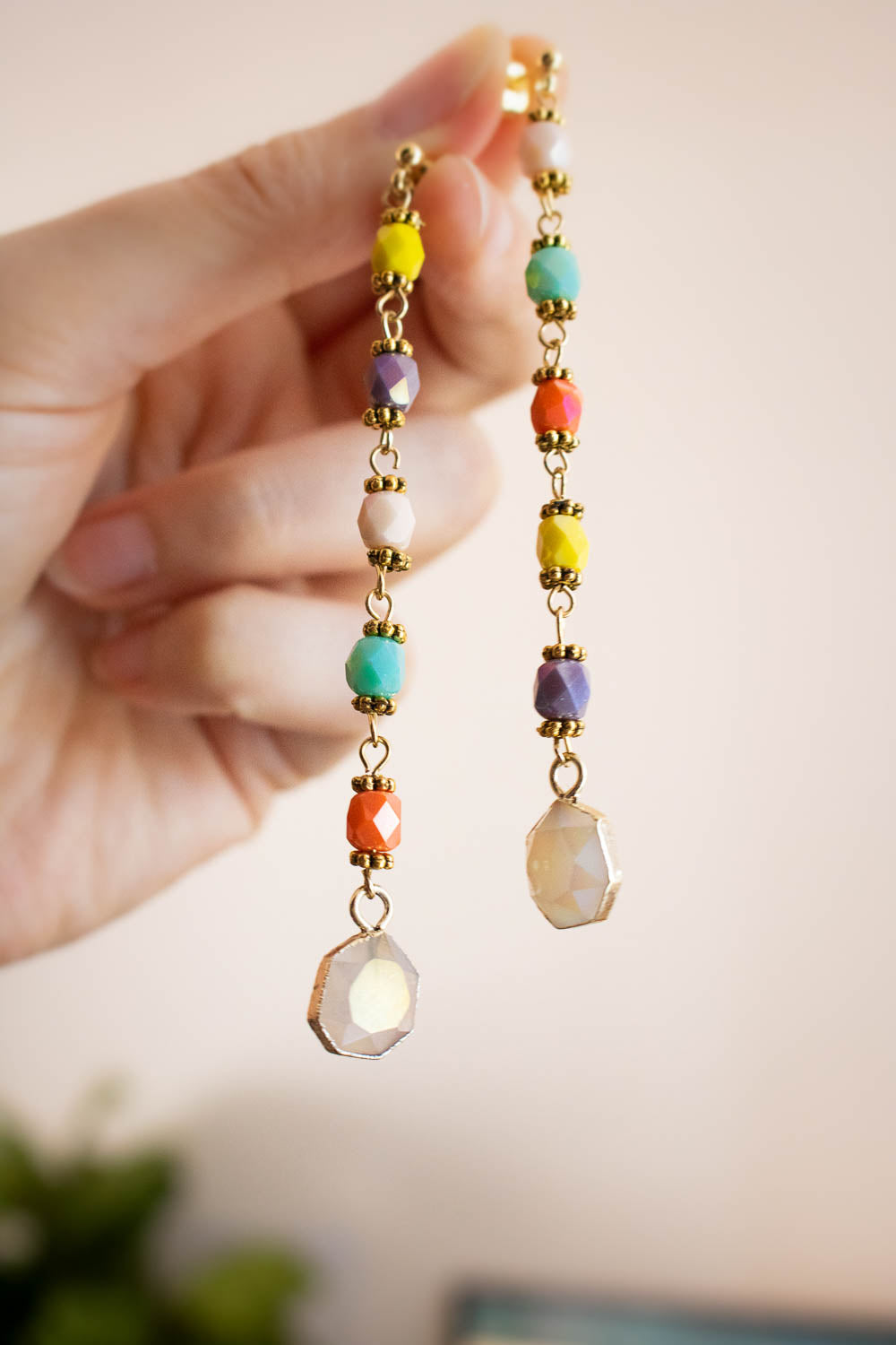 Boucles d'Oreilles perles et Agate - Longues et multicolores - Acidëlia lunamanashop