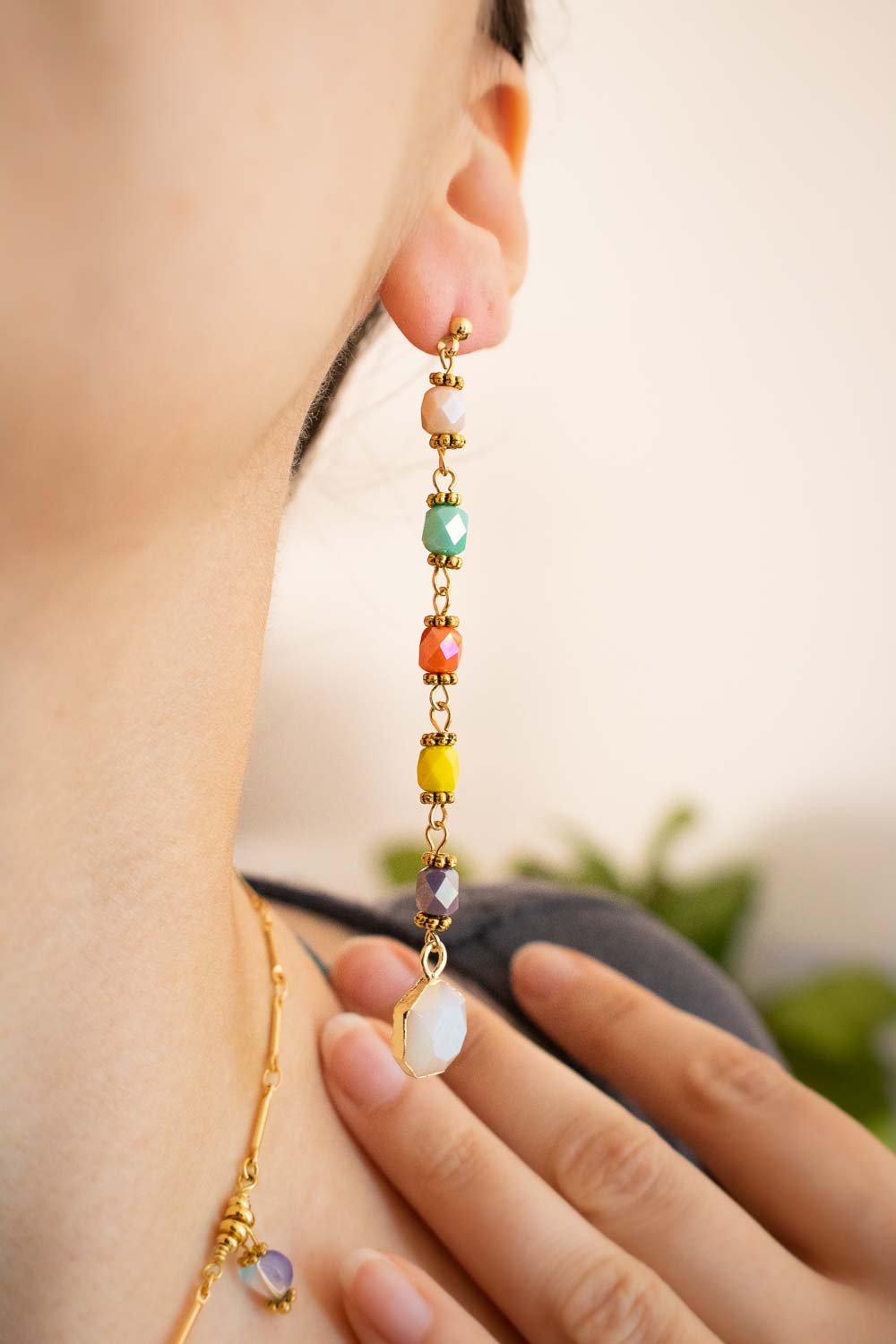 Boucles d'Oreilles perles et Agate - Longues et multicolores - Acidëlia lunamanashop