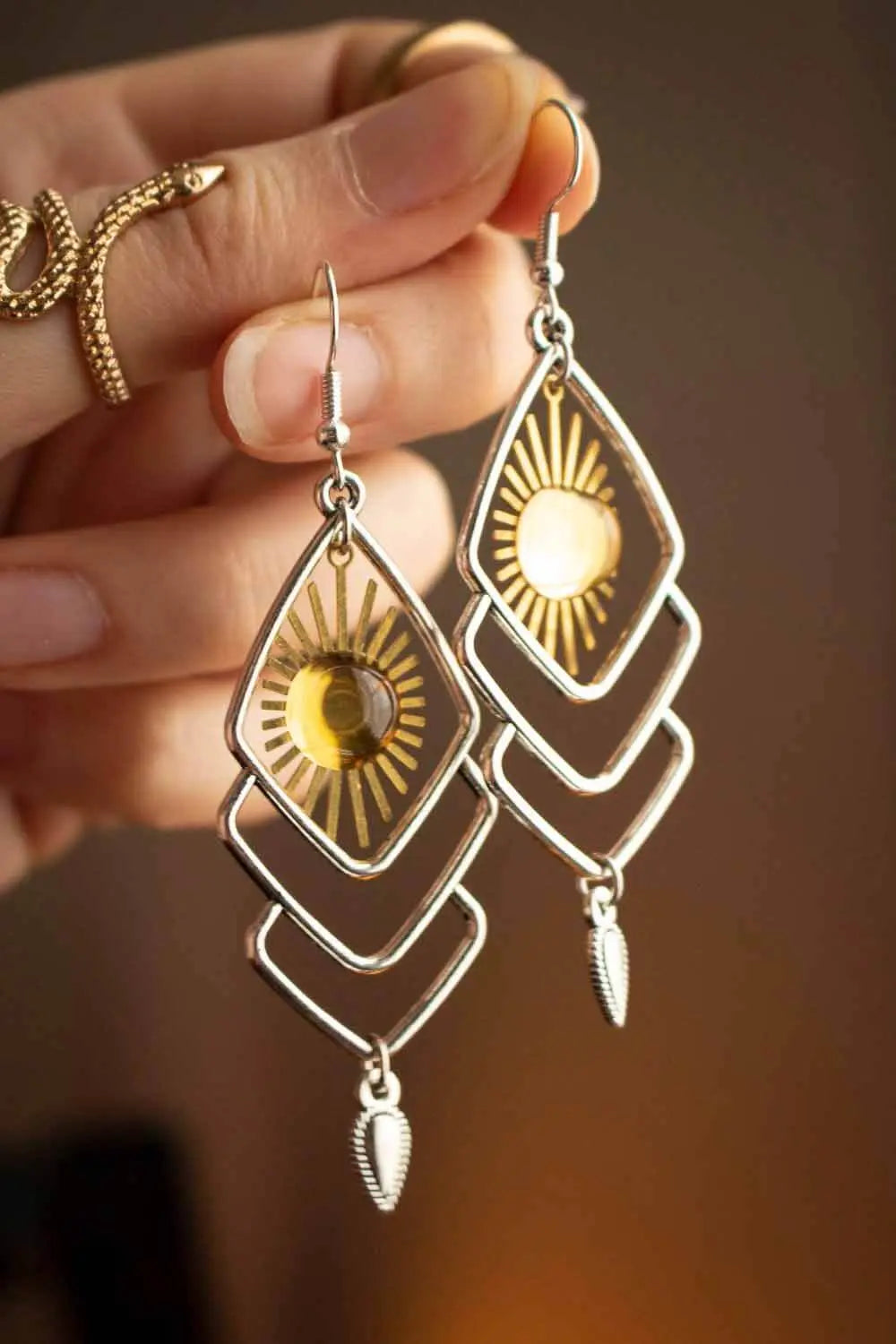 Boucles d'oreilles Chicahua avec soleil et cabochon jaune lunamanashop