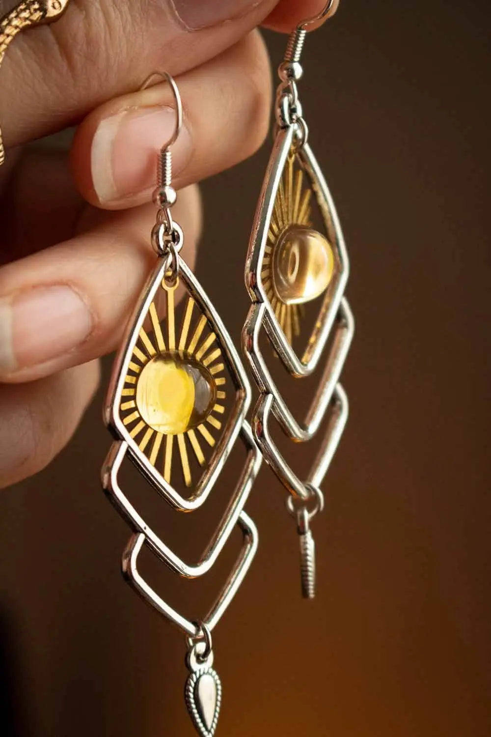 Boucles d'oreilles Chicahua avec soleil et cabochon jaune lunamanashop