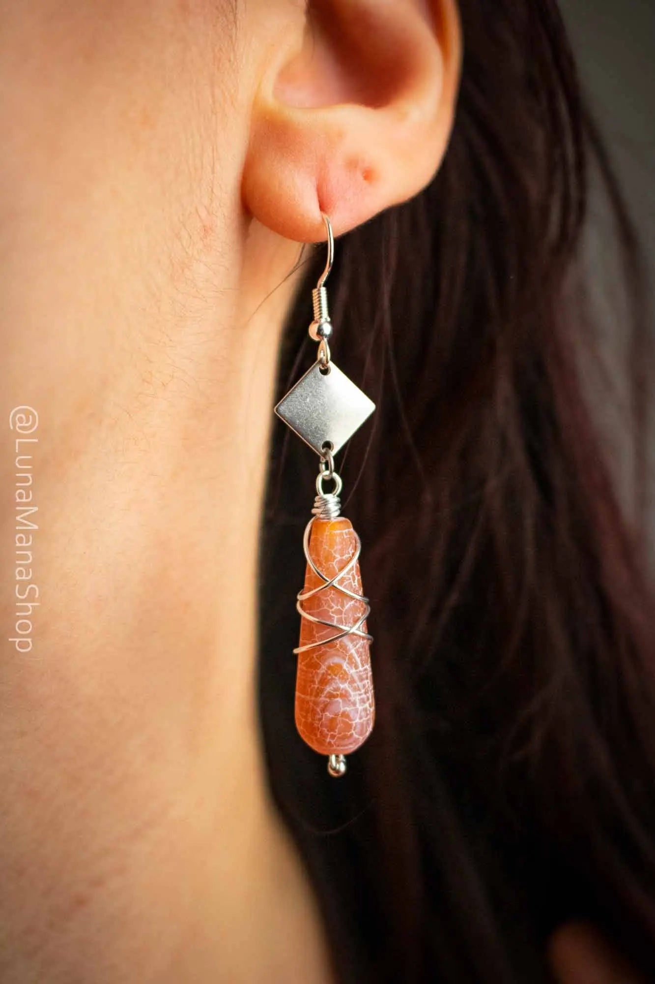 Boucles d'oreilles Goutte de pierre en agate orange lunamanashop