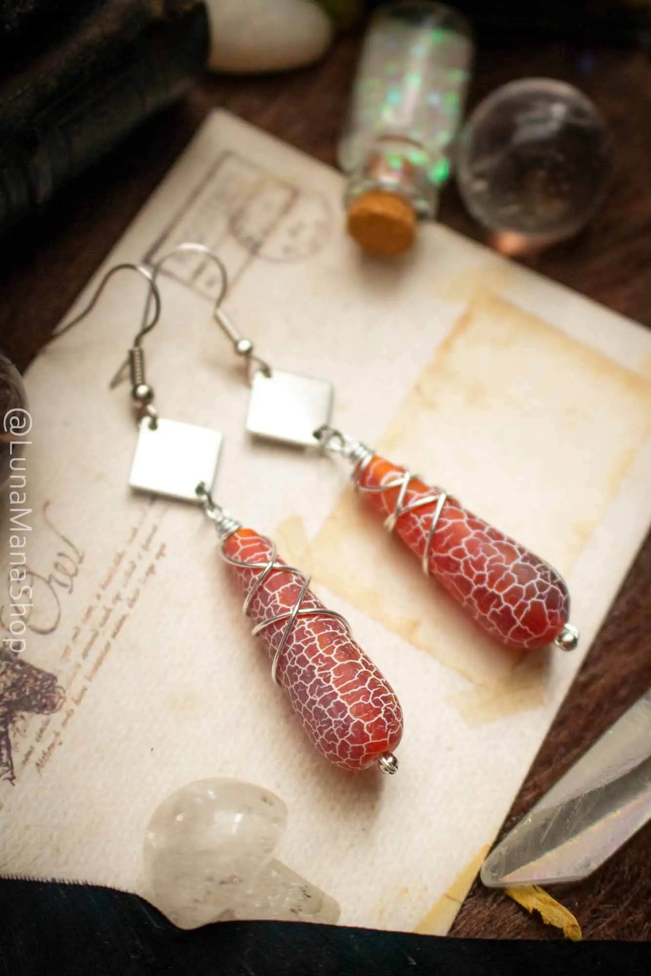 Boucles d'oreilles Goutte de pierre en agate orange lunamanashop