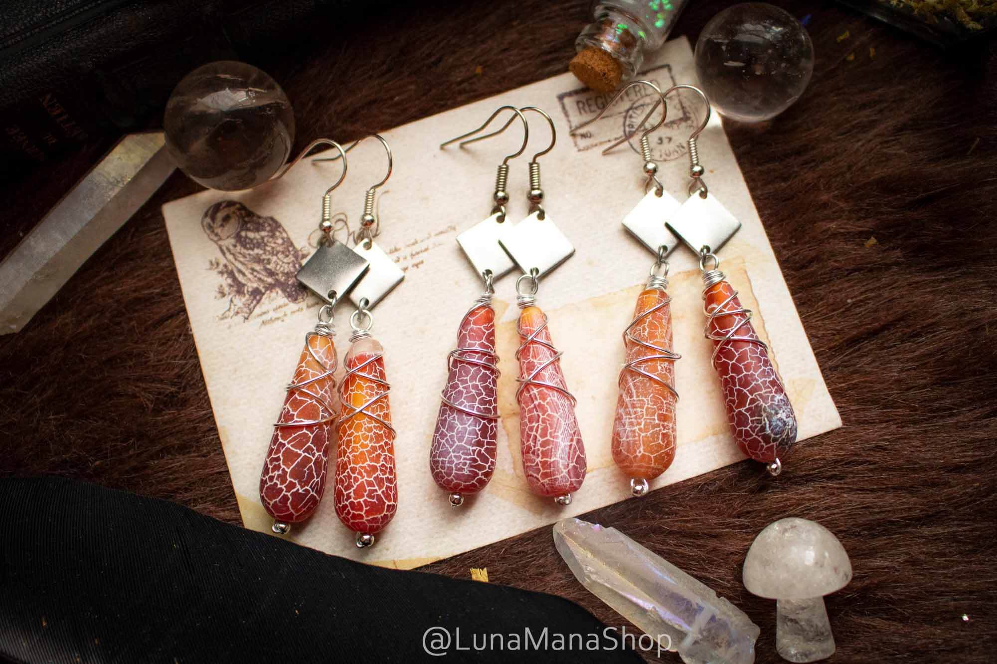 Boucles d'oreilles Goutte de pierre en agate orange lunamanashop