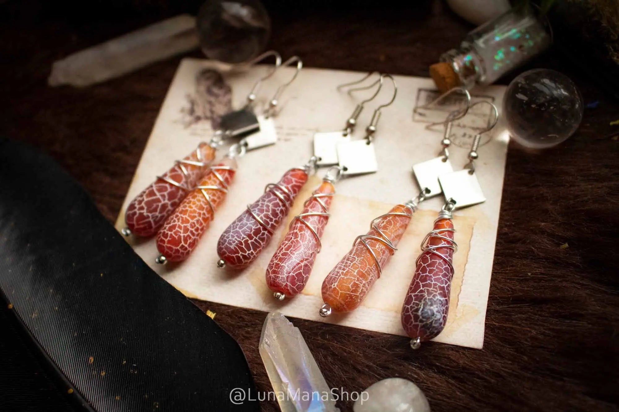Boucles d'oreilles Goutte de pierre en agate orange lunamanashop