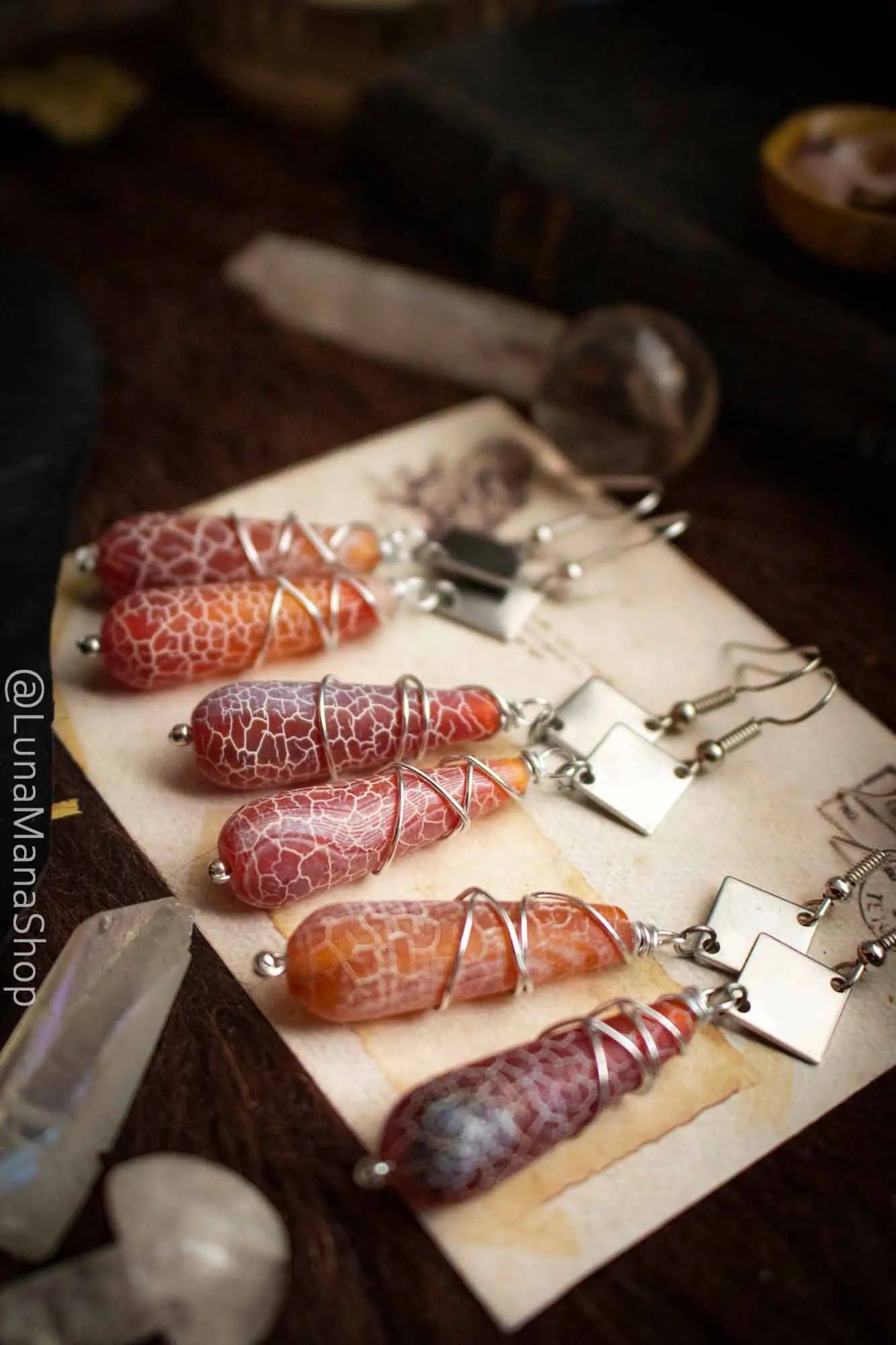 Boucles d'oreilles Goutte de pierre en agate orange lunamanashop