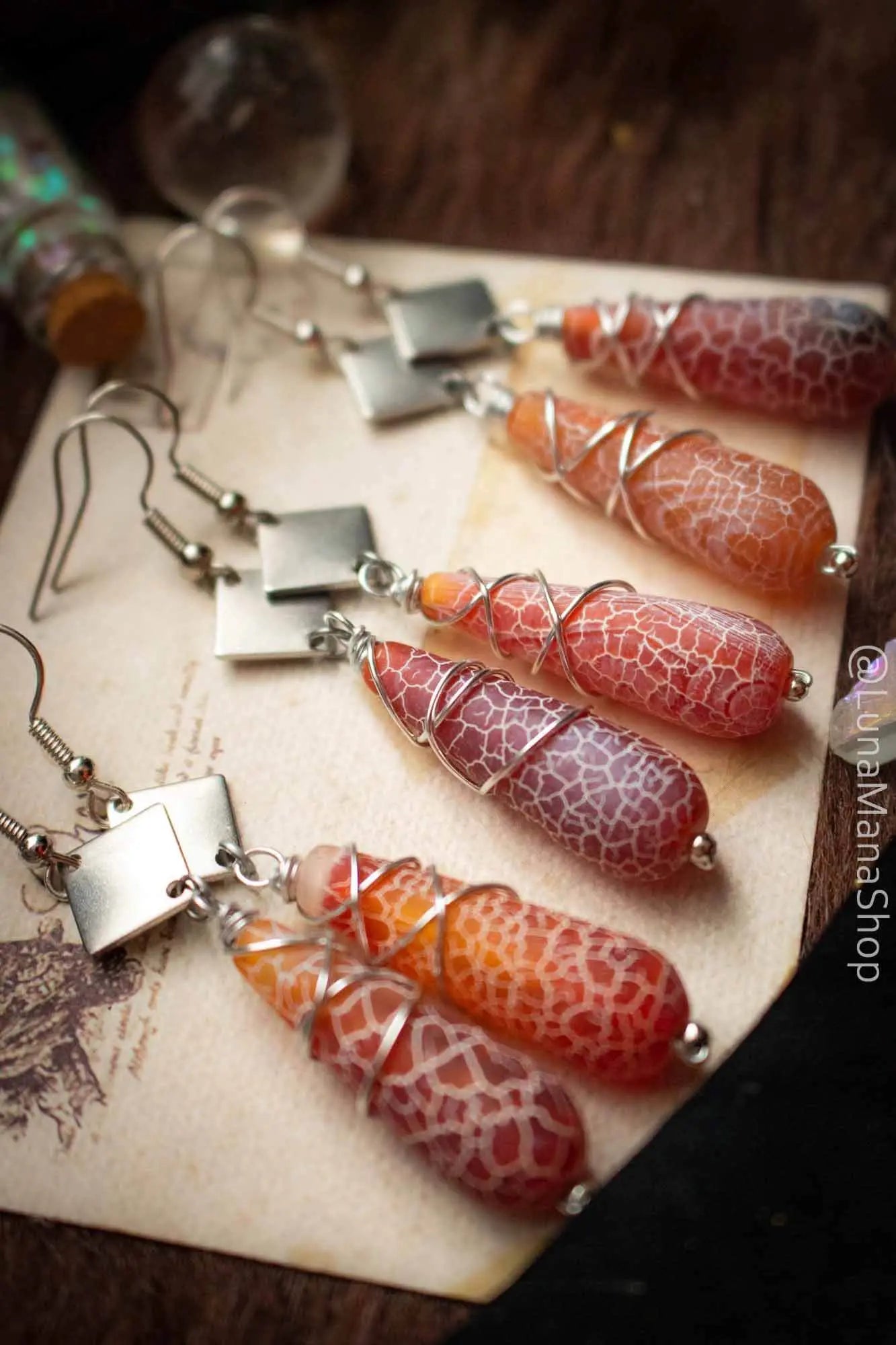 Boucles d'oreilles Goutte de pierre en agate orange lunamanashop