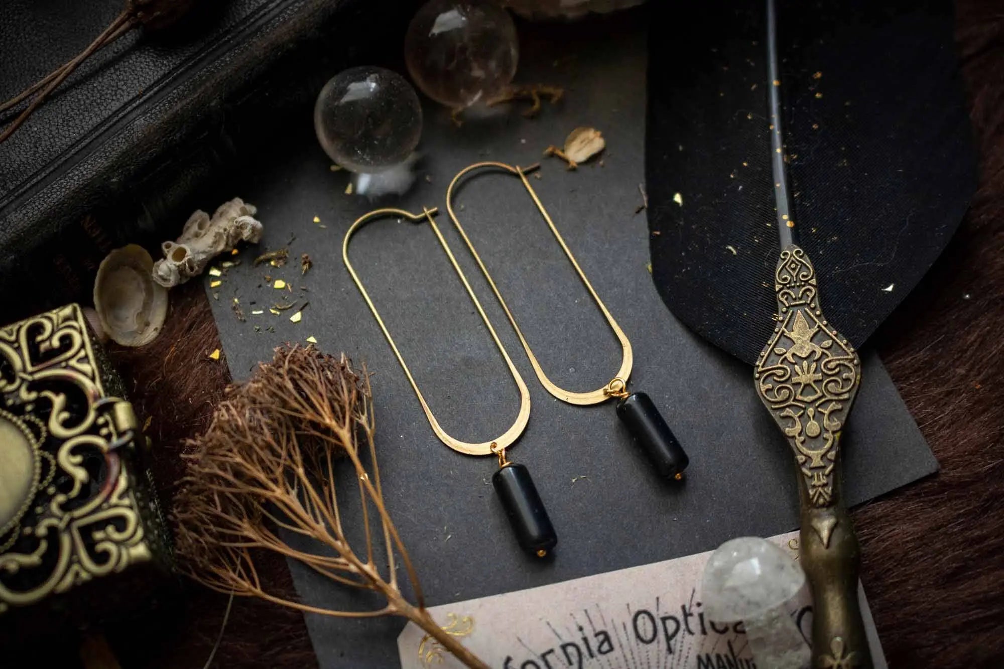 Boucles d'oreilles Reine des nuits avec Obsidienne noire lunamanashop