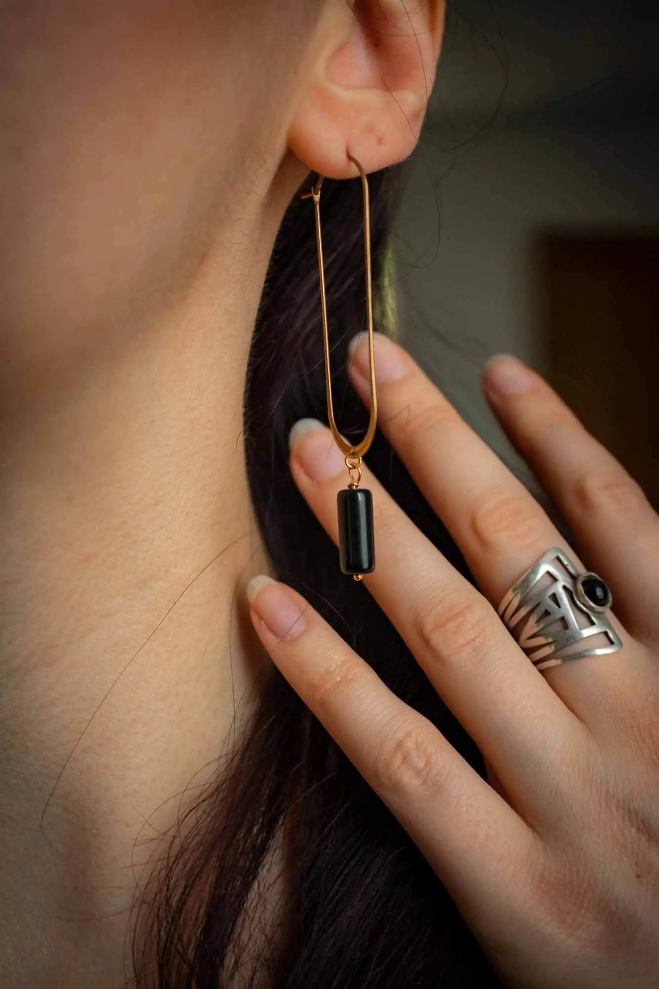 Boucles d'oreilles Reine des nuits avec Obsidienne noire lunamanashop