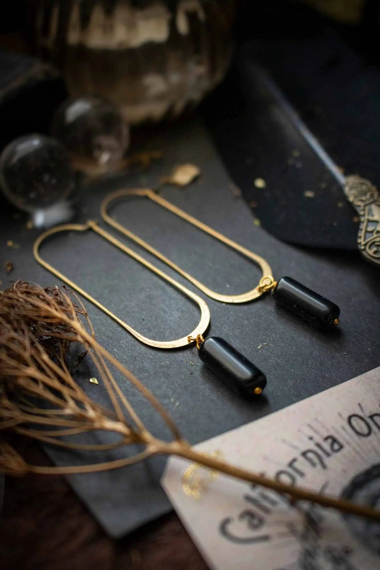 Boucles d'oreilles Reine des nuits avec Obsidienne noire lunamanashop
