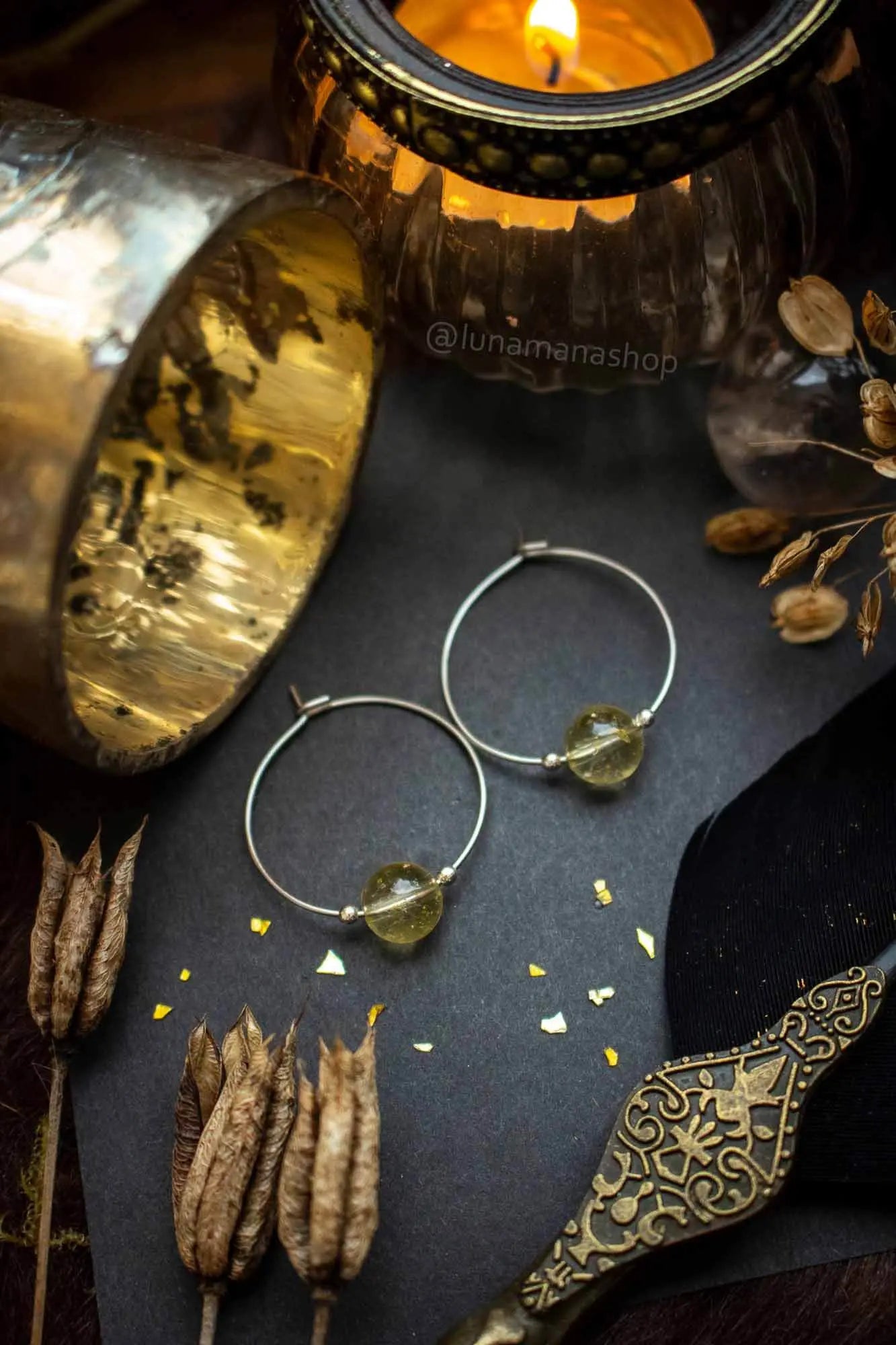 Boucles d'oreilles créoles en Citrine lunamanashop