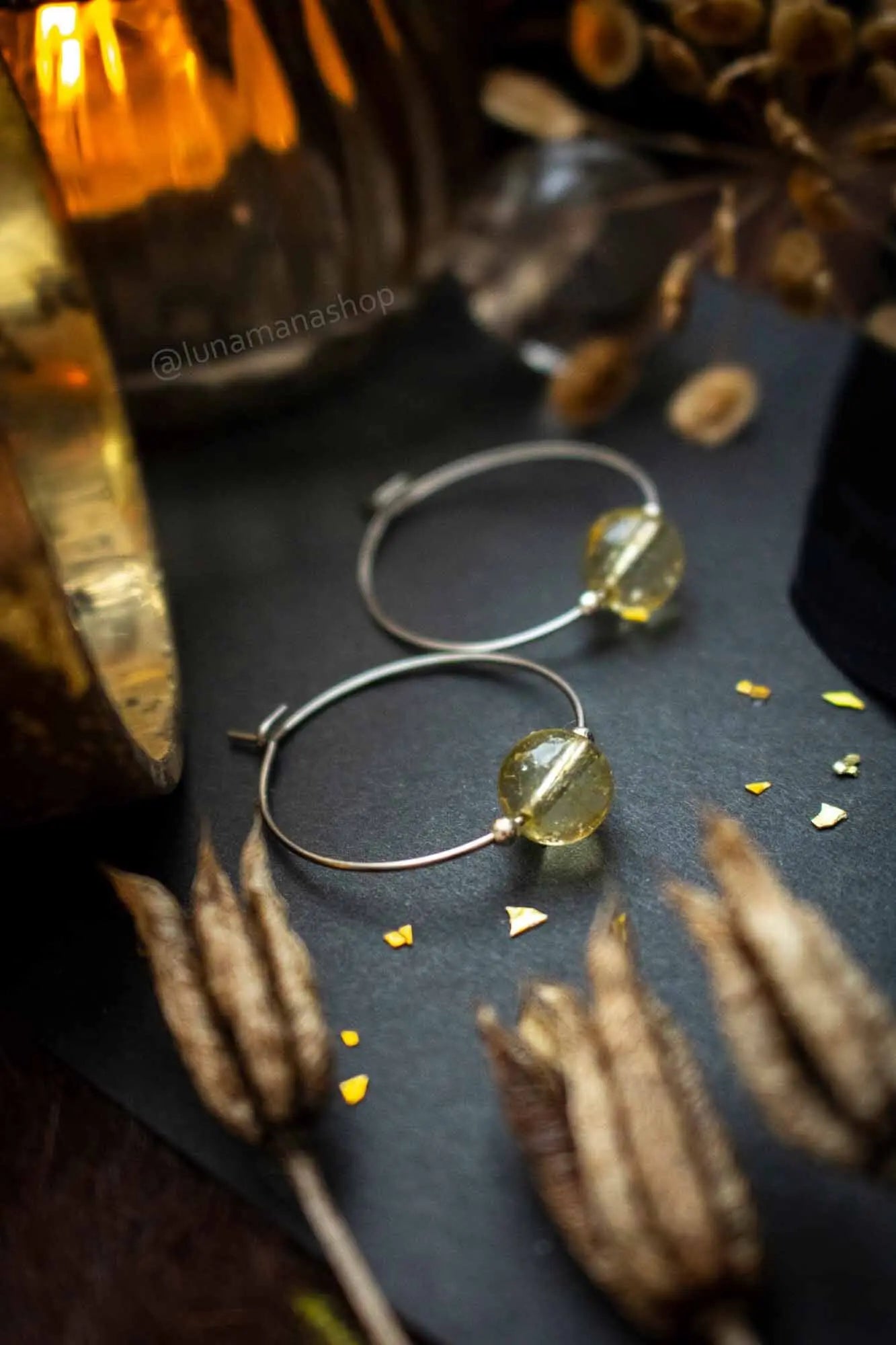 Boucles d'oreilles créoles en Citrine lunamanashop
