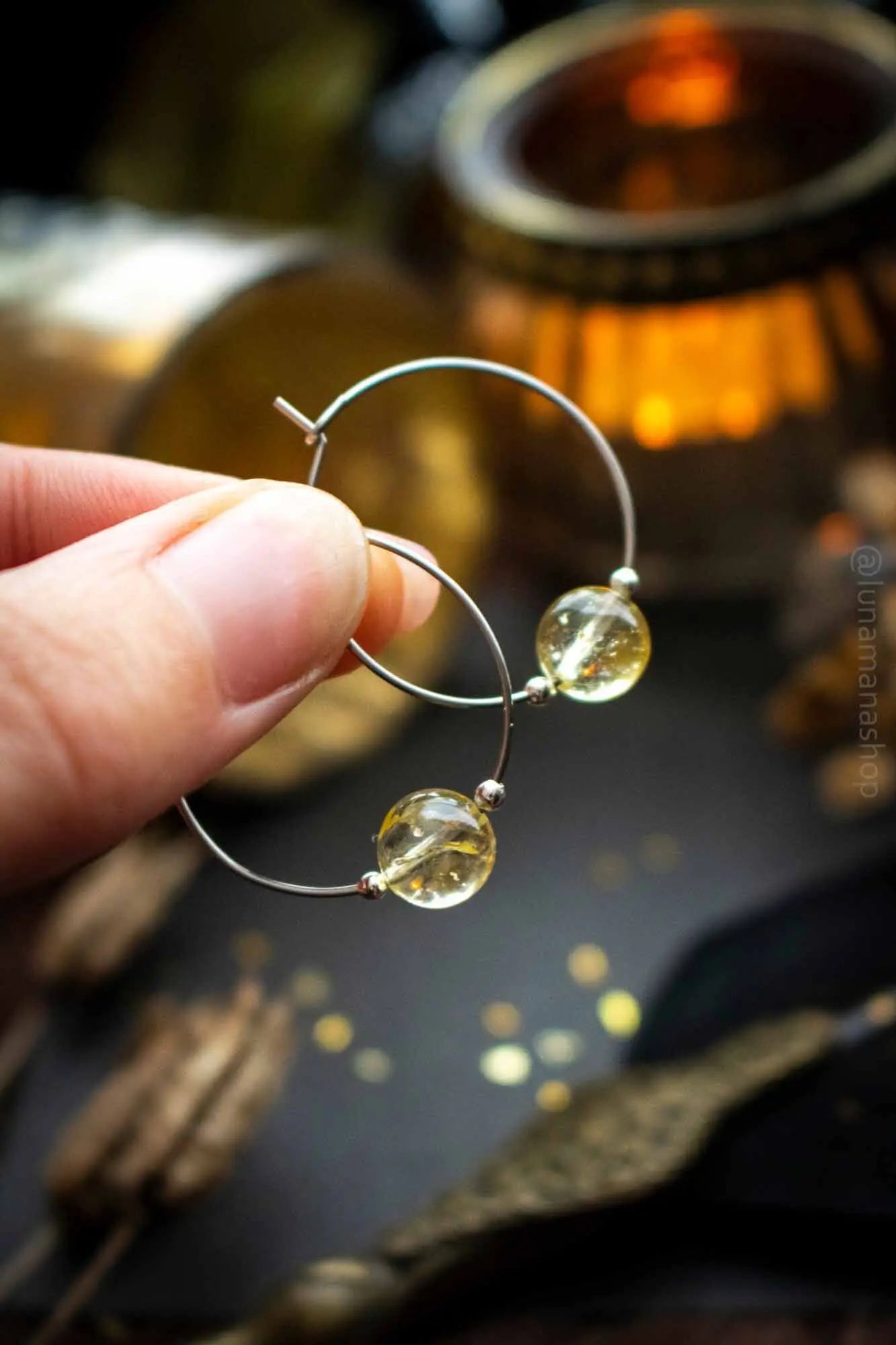 Boucles d'oreilles créoles en Citrine lunamanashop
