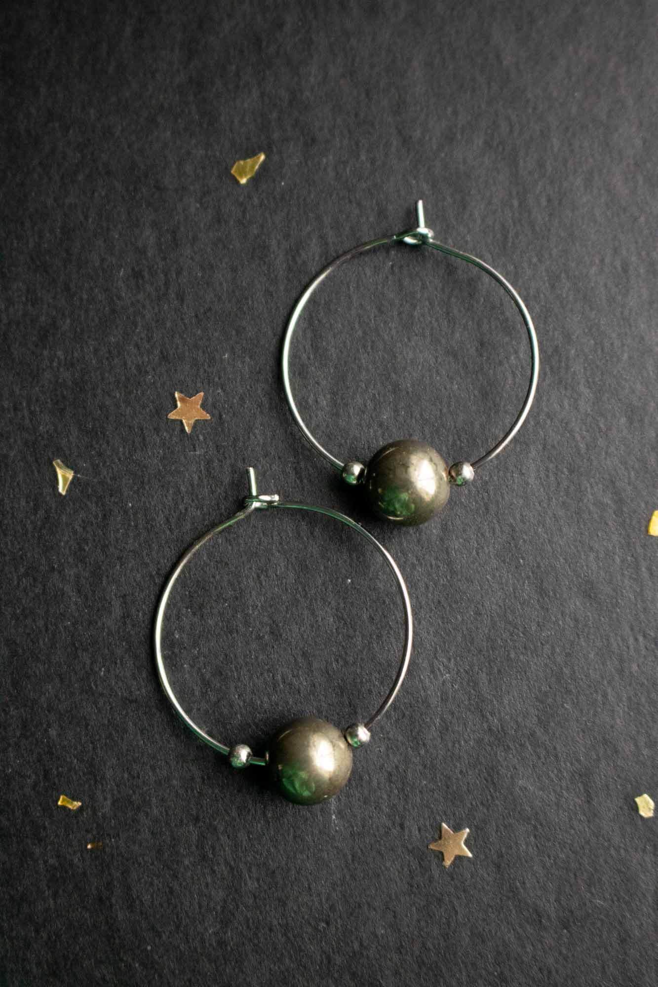 Boucles d'oreilles créoles en Pyrite lunamanashop