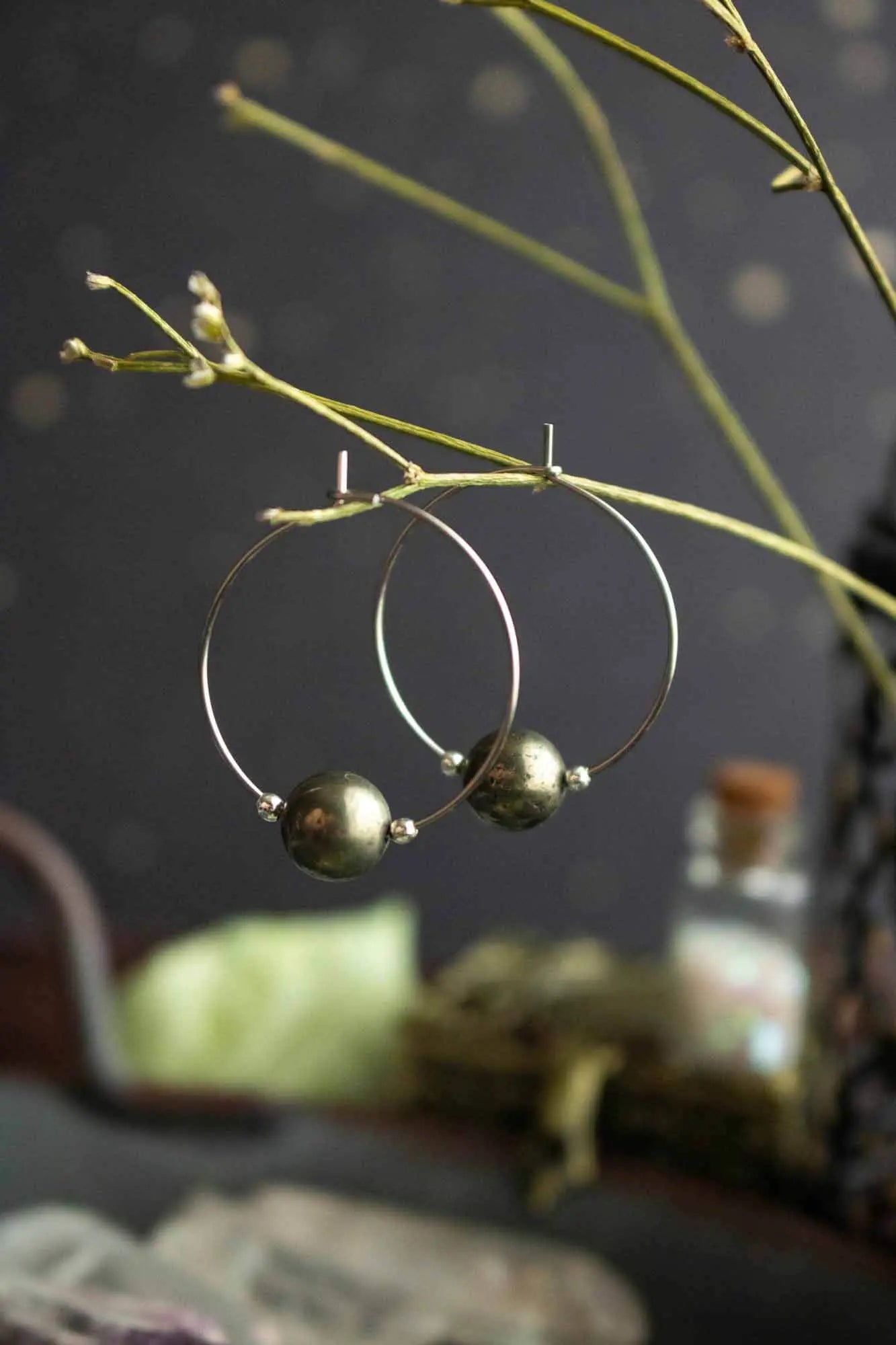 Boucles d'oreilles créoles en Pyrite lunamanashop