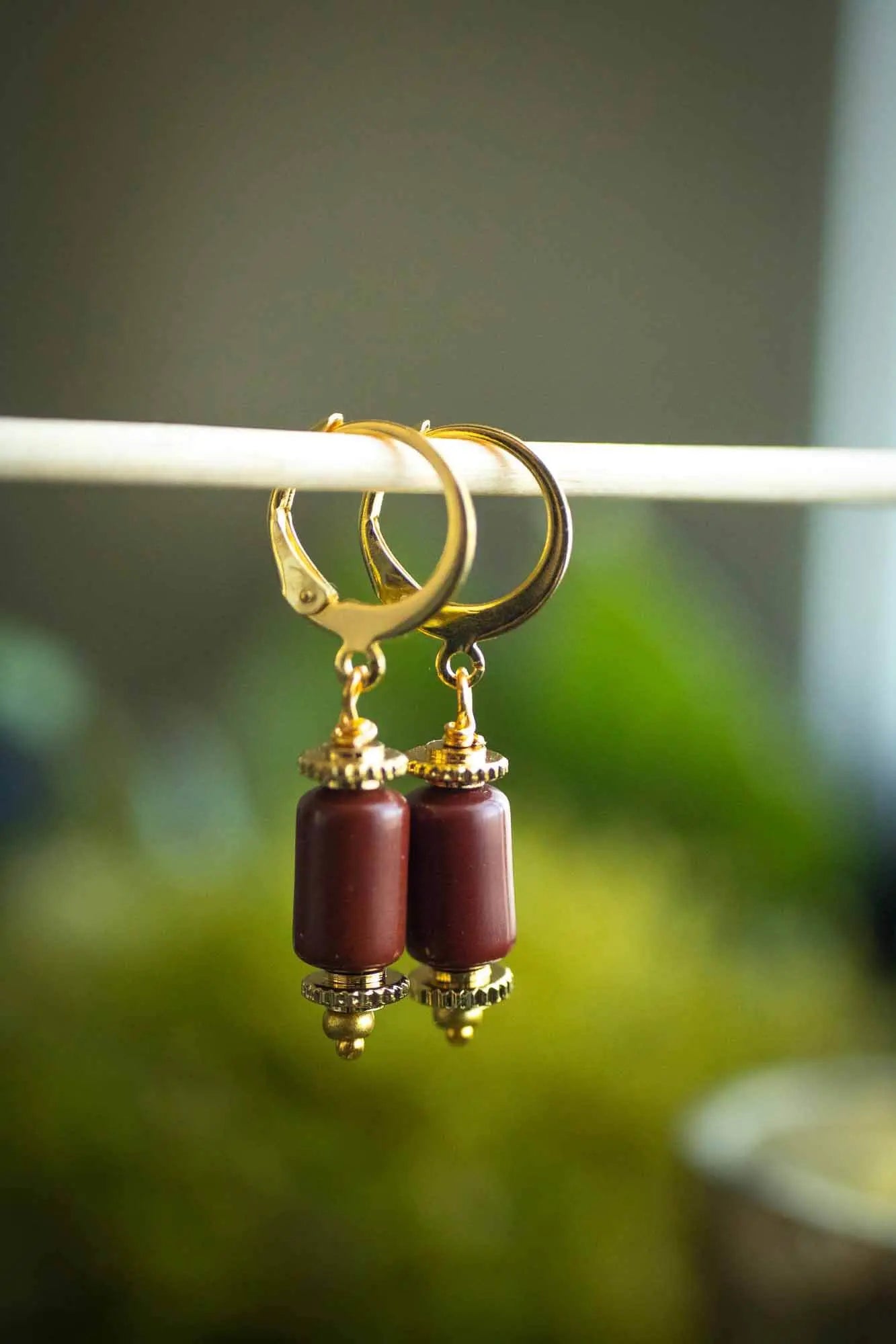 Boucles d'oreilles en Jaspe rouge dorée ou argentée et dormeuses lunamanashop