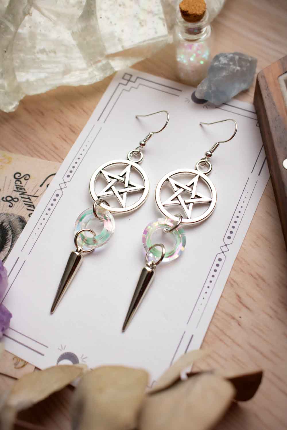 Boucles d'oreilles pentacle - Anneau verre facetté - Samaghi lunamanashop