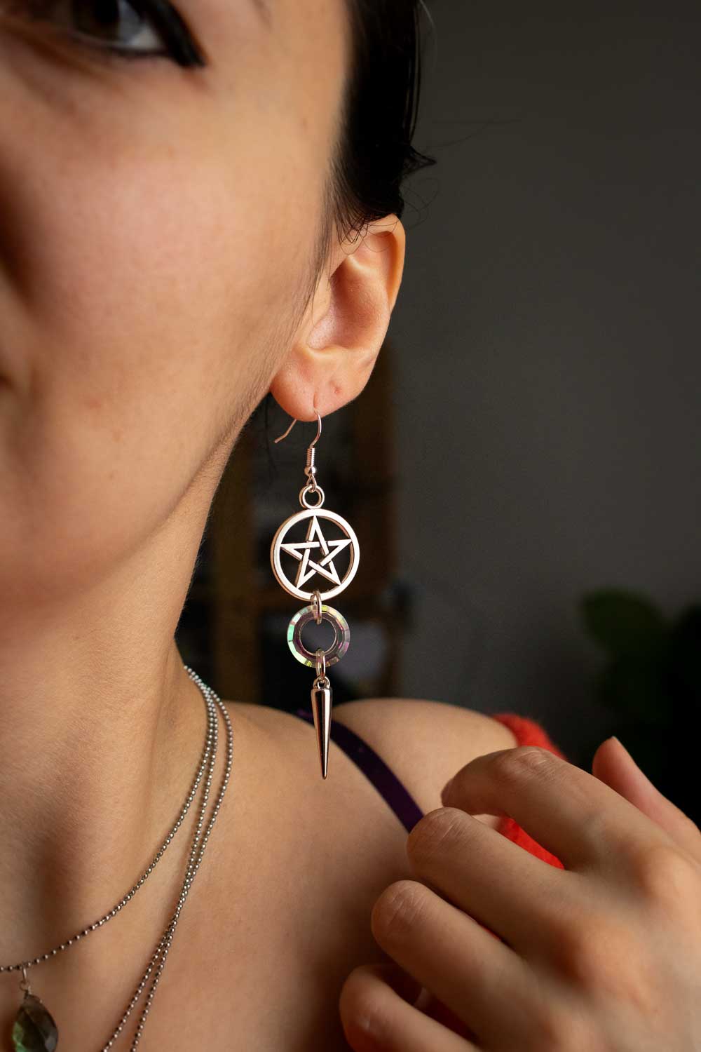 Boucles d'oreilles pentacle - Anneau verre facetté - Samaghi lunamanashop