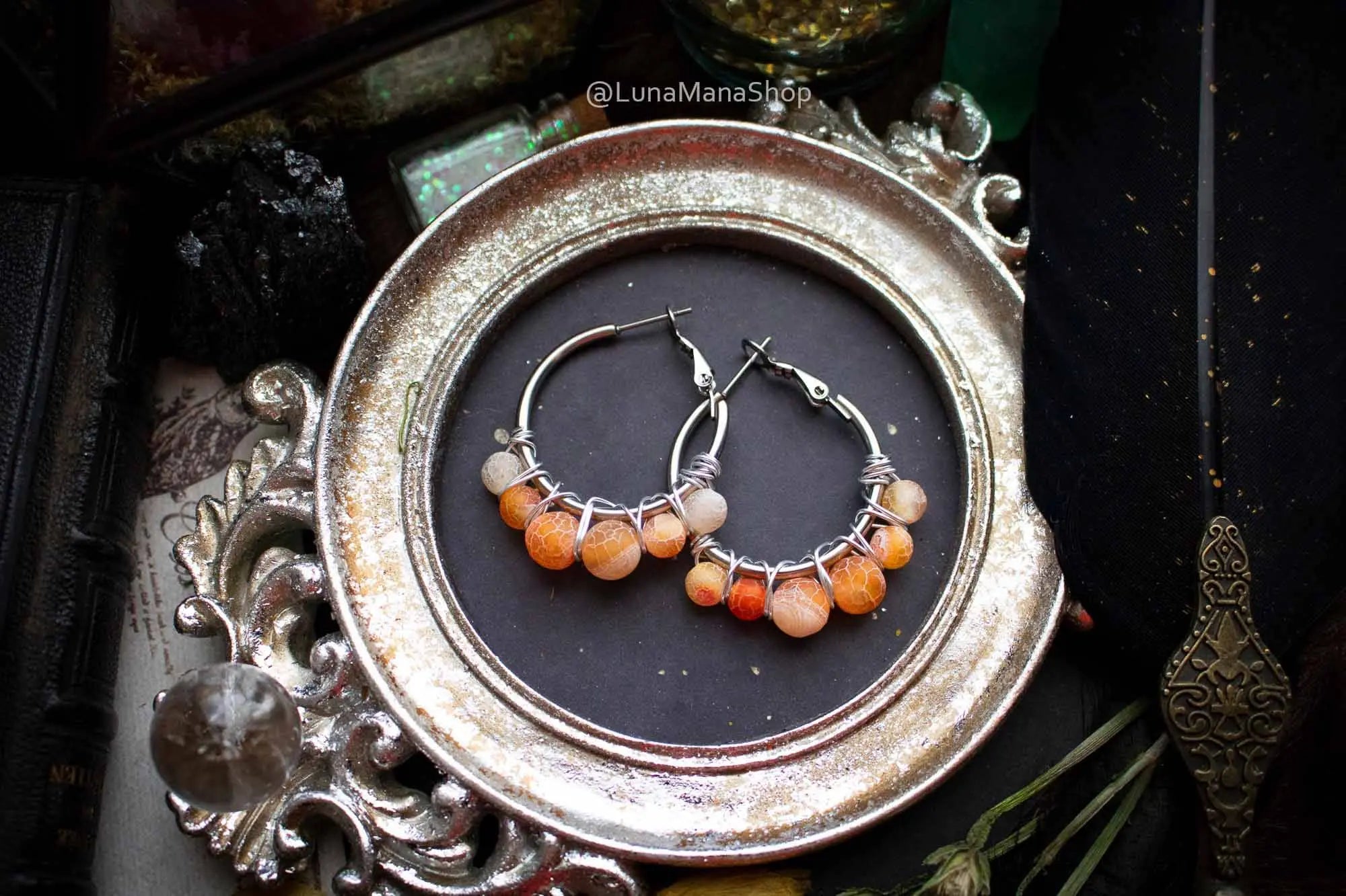 Boucles d'oreilles créoles en Agate orange petit modèle lunamanashop