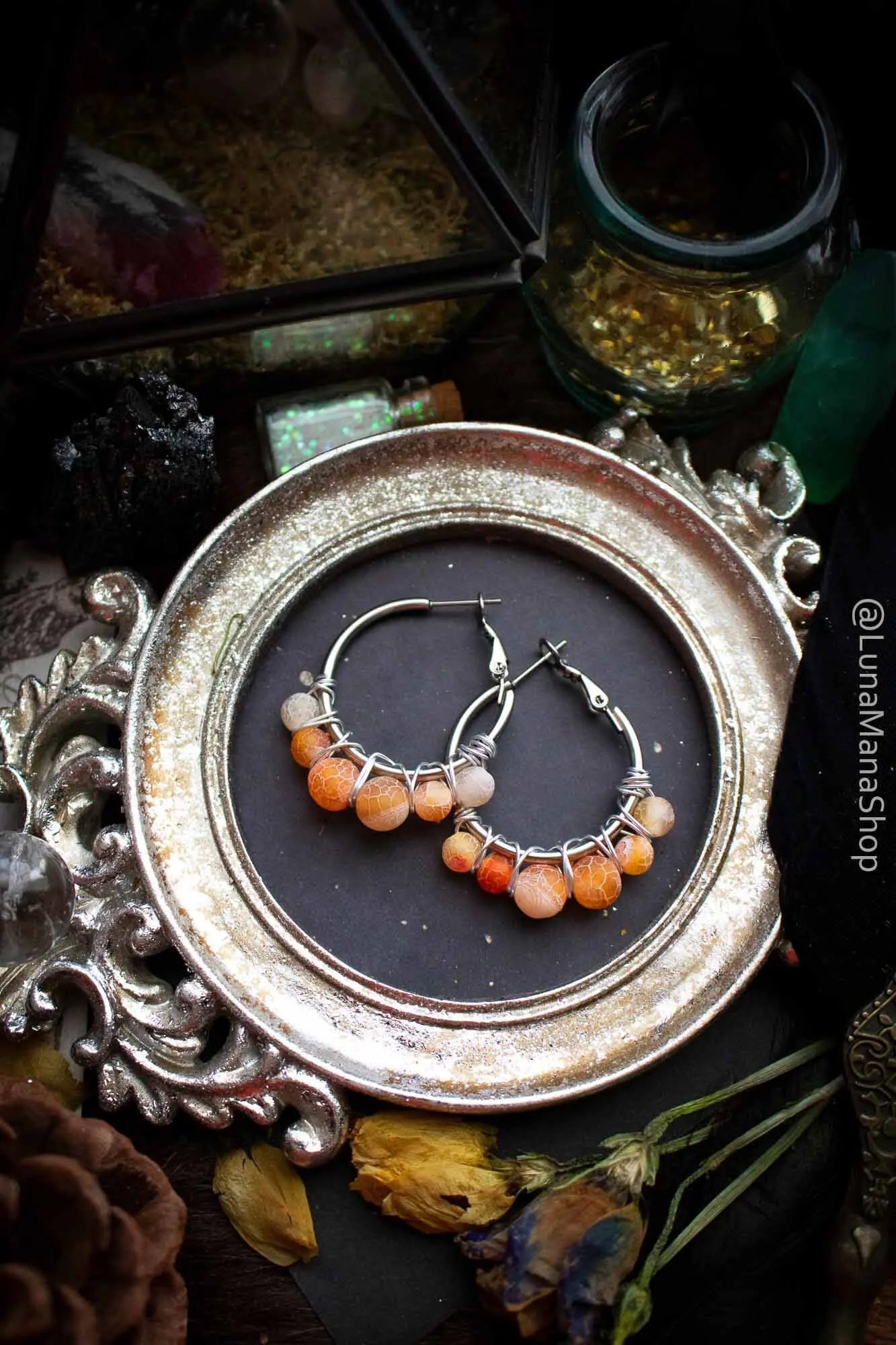 Boucles d'oreilles créoles en Agate orange petit modèle lunamanashop