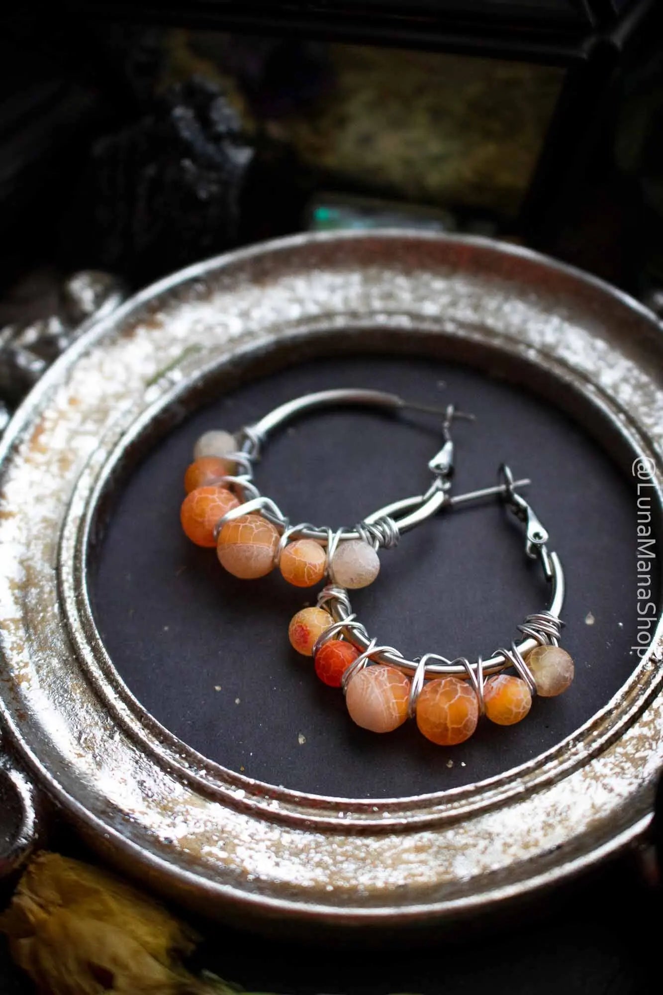 Boucles d'oreilles créoles en Agate orange petit modèle lunamanashop