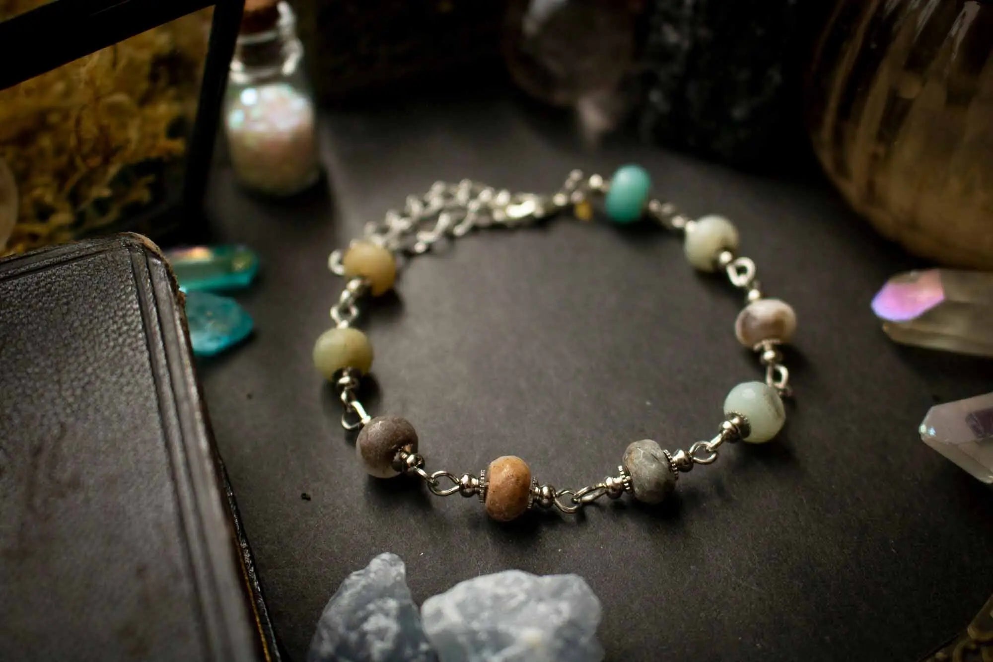 Bracelet de la guerrière en Amazonite et anneaux argentés lunamanashop