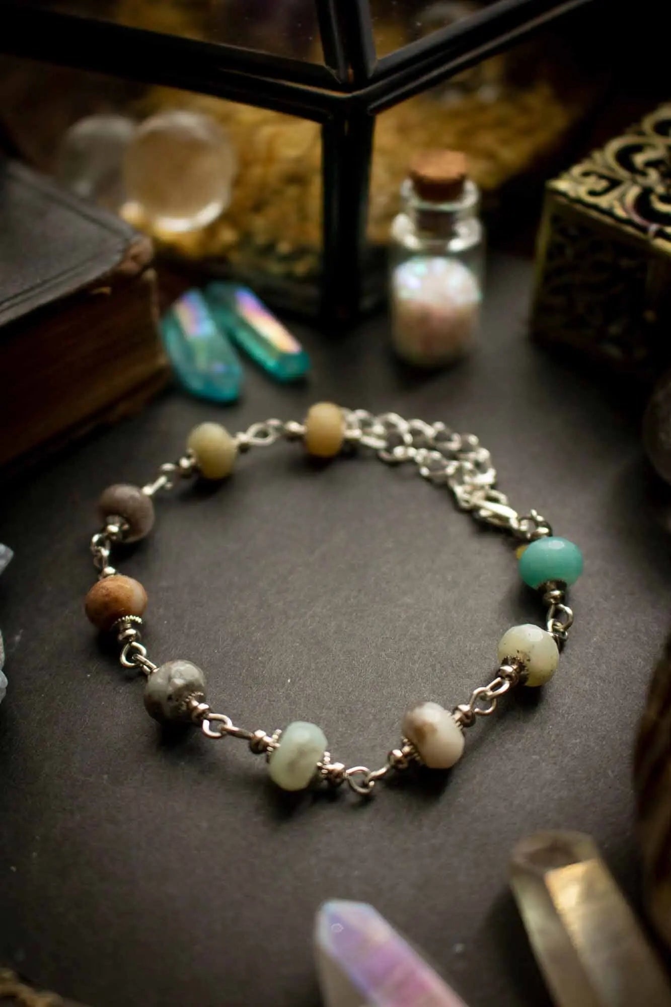 Bracelet de la guerrière en Amazonite et anneaux argentés lunamanashop