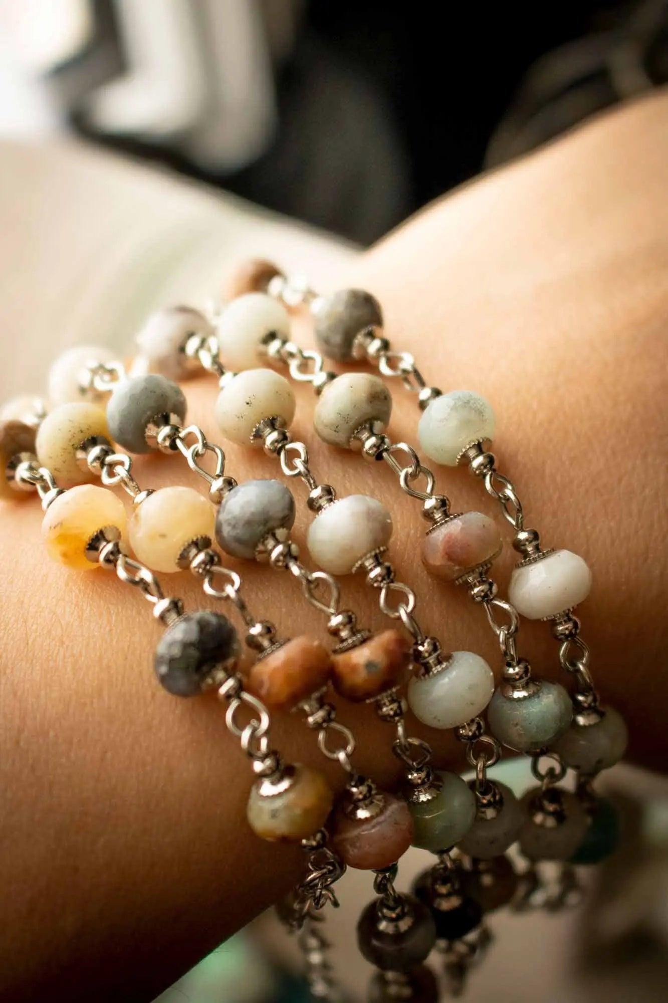 Bracelet de la guerrière en Amazonite et anneaux argentés lunamanashop