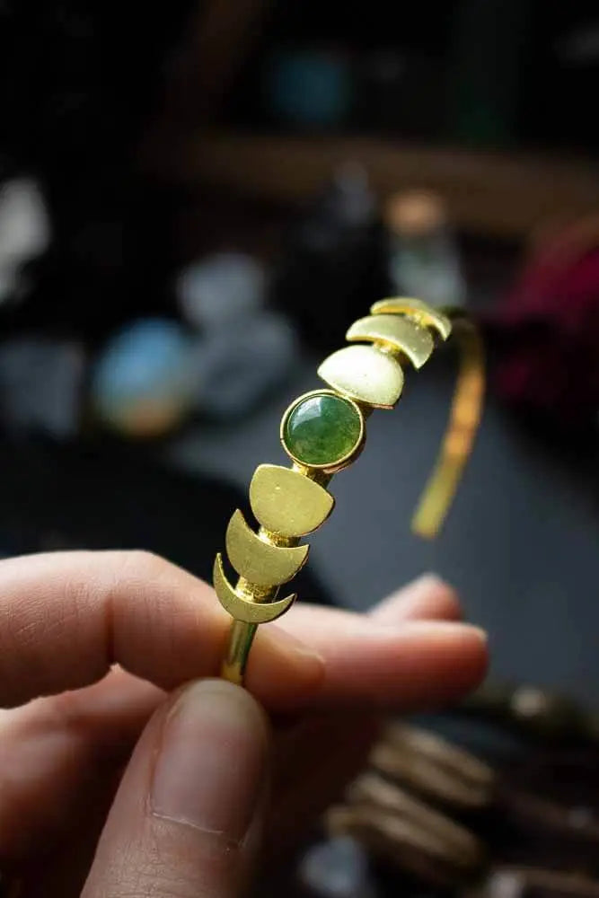 Bracelet manchette Agate Indienne cycle lunaire doré lunamanashop