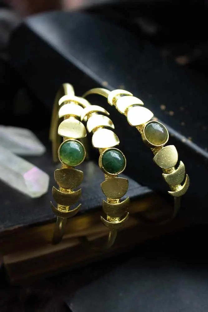Bracelet manchette Agate Indienne cycle lunaire doré lunamanashop