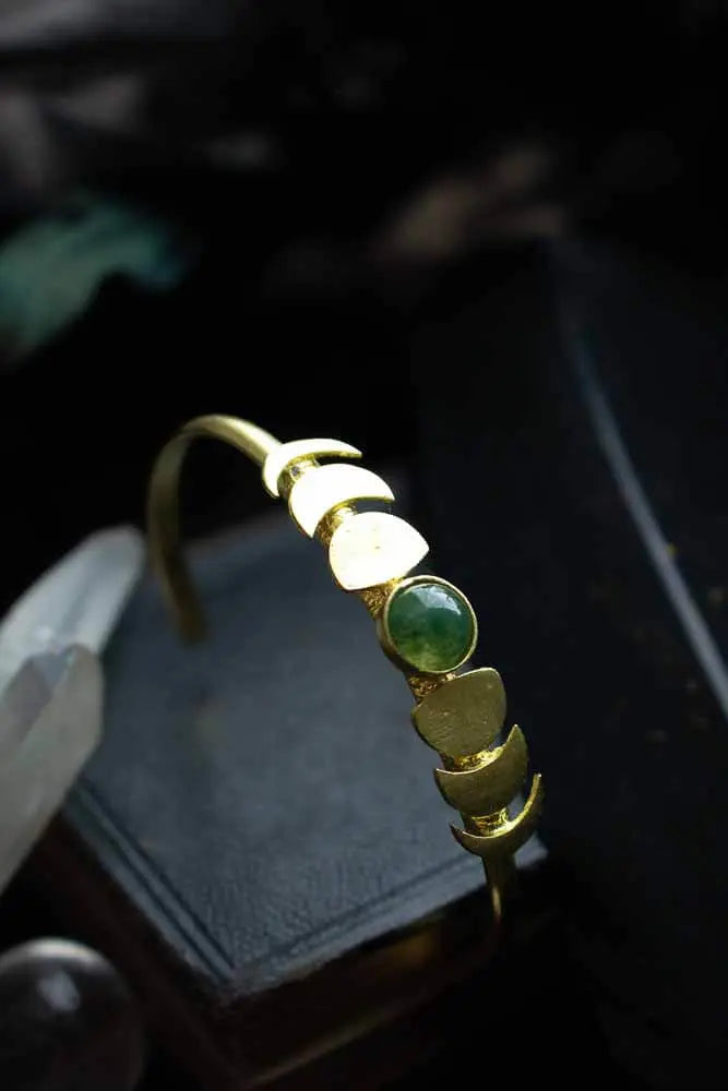 Bracelet manchette Agate Indienne cycle lunaire doré lunamanashop