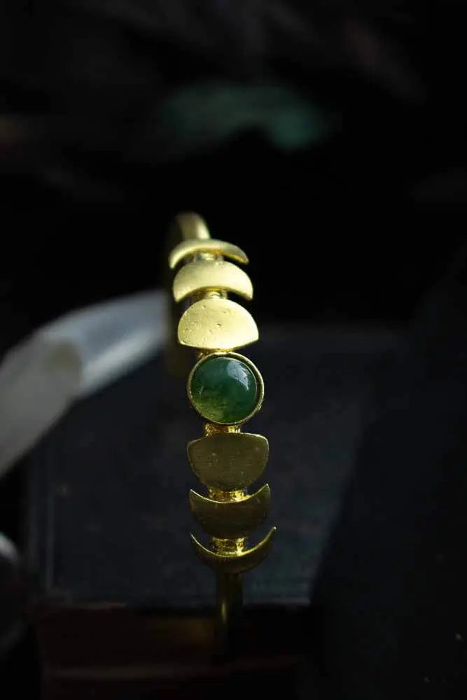 Bracelet manchette Agate Indienne cycle lunaire doré lunamanashop