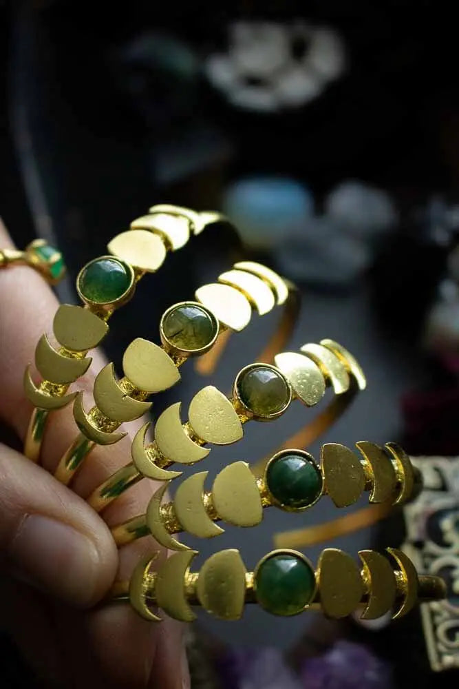 Bracelet manchette Agate Indienne cycle lunaire doré lunamanashop