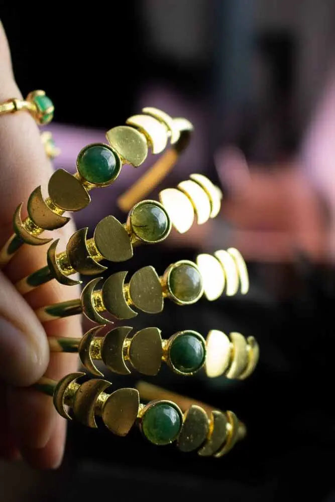 Bracelet manchette Agate Indienne cycle lunaire doré lunamanashop