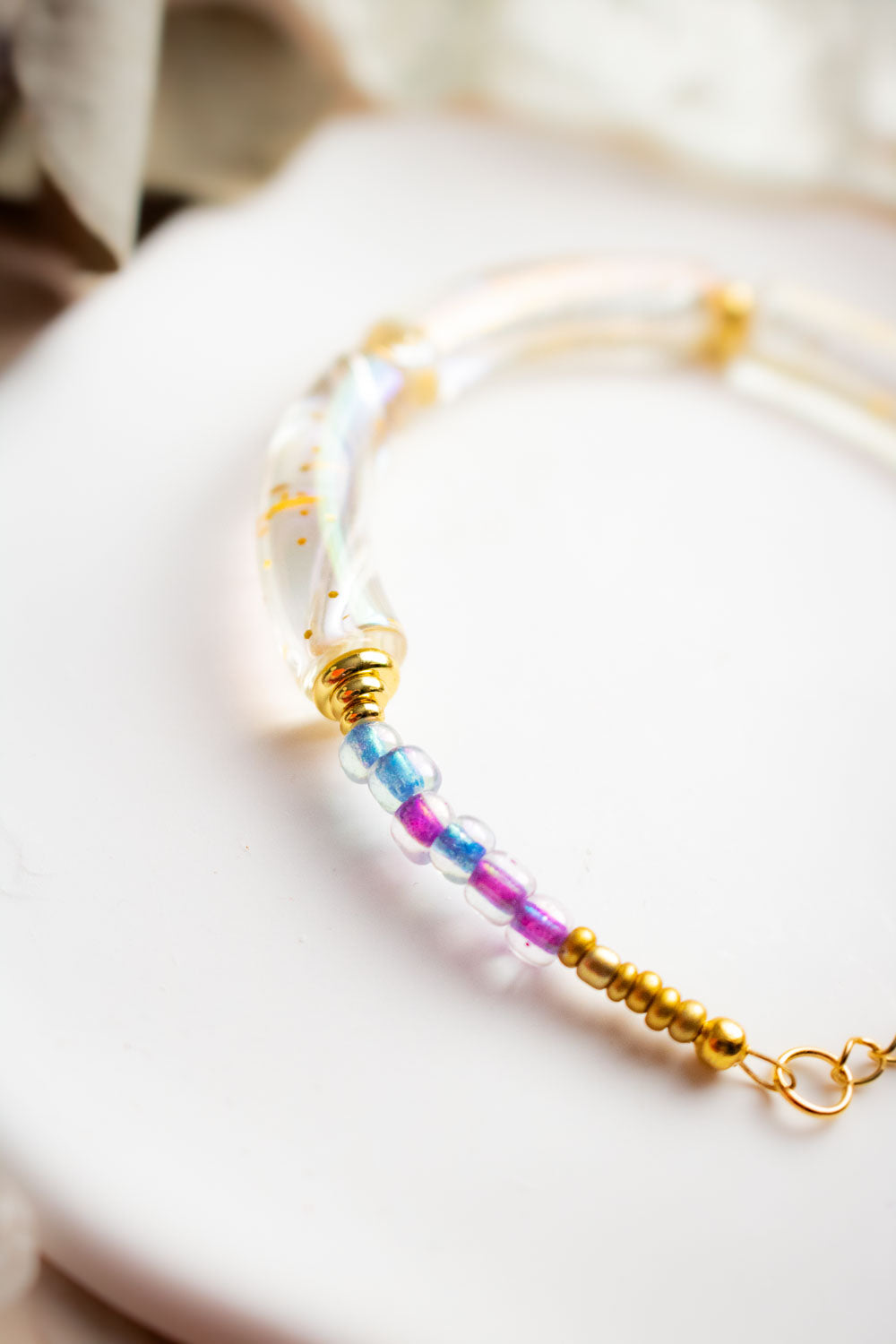 Bracelet de perles violettes et translucide - Doré - Morphésia lunamanashop