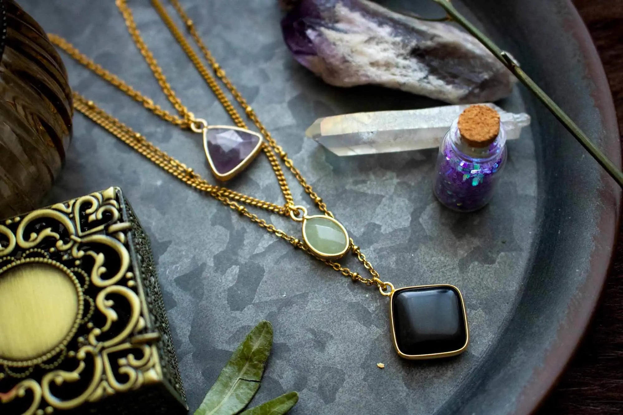 Collier Anti stress 3 pierres: Améthyste, Aventurine et Onyx noire lunamanashop