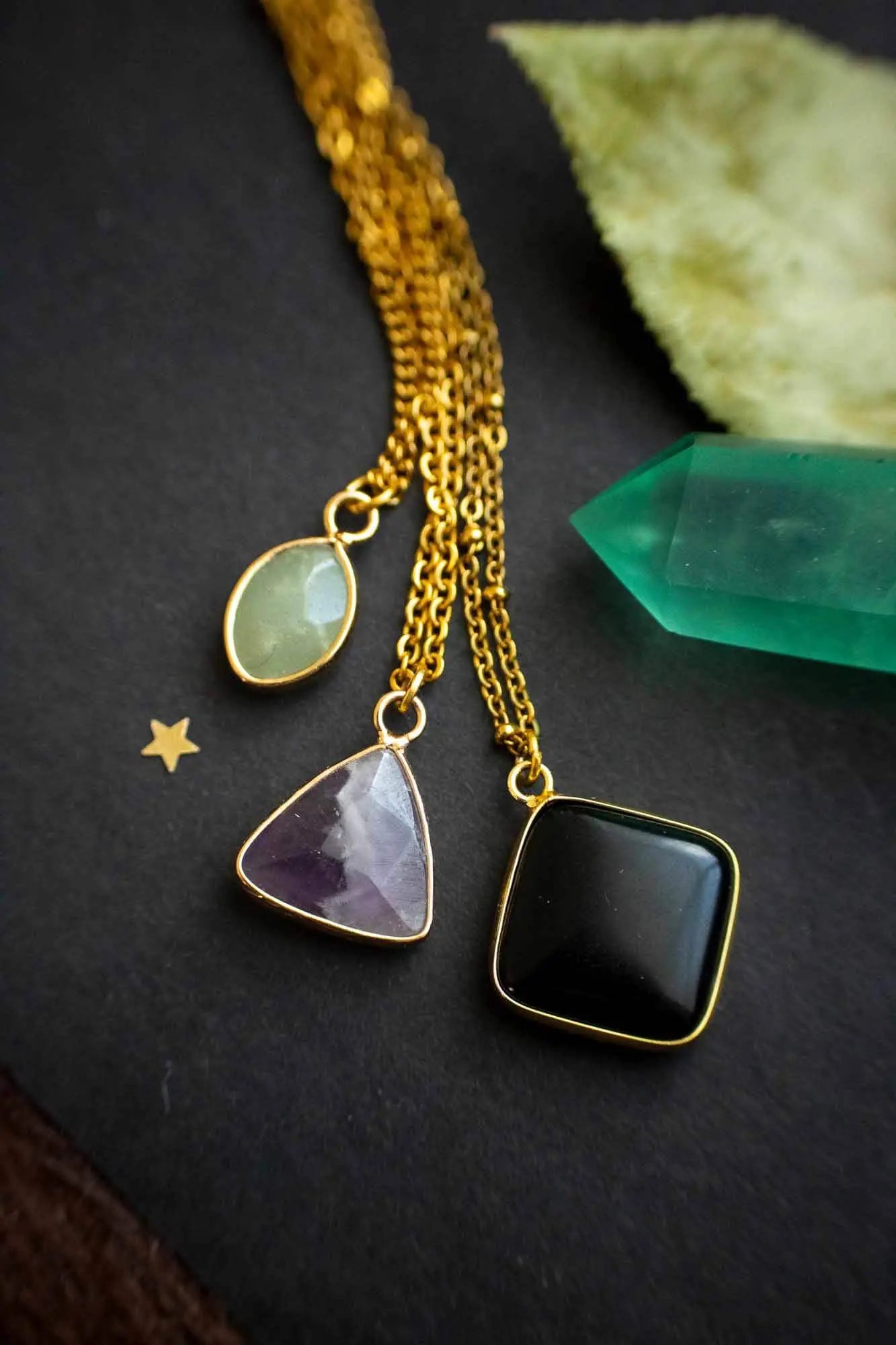 Collier Anti stress 3 pierres: Améthyste, Aventurine et Onyx noire lunamanashop