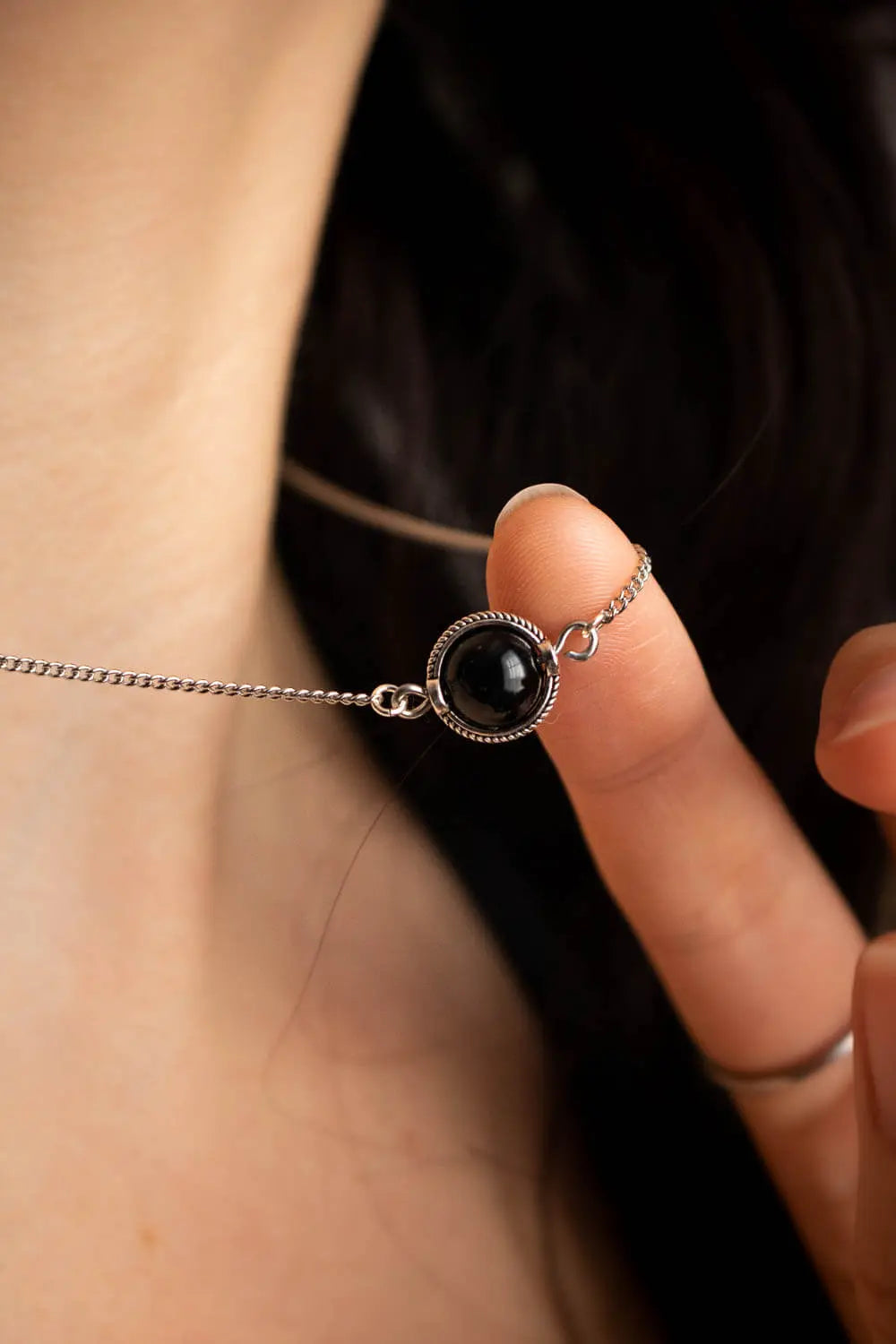 Collier choker Noche en Obsidienne noire lunamanashop